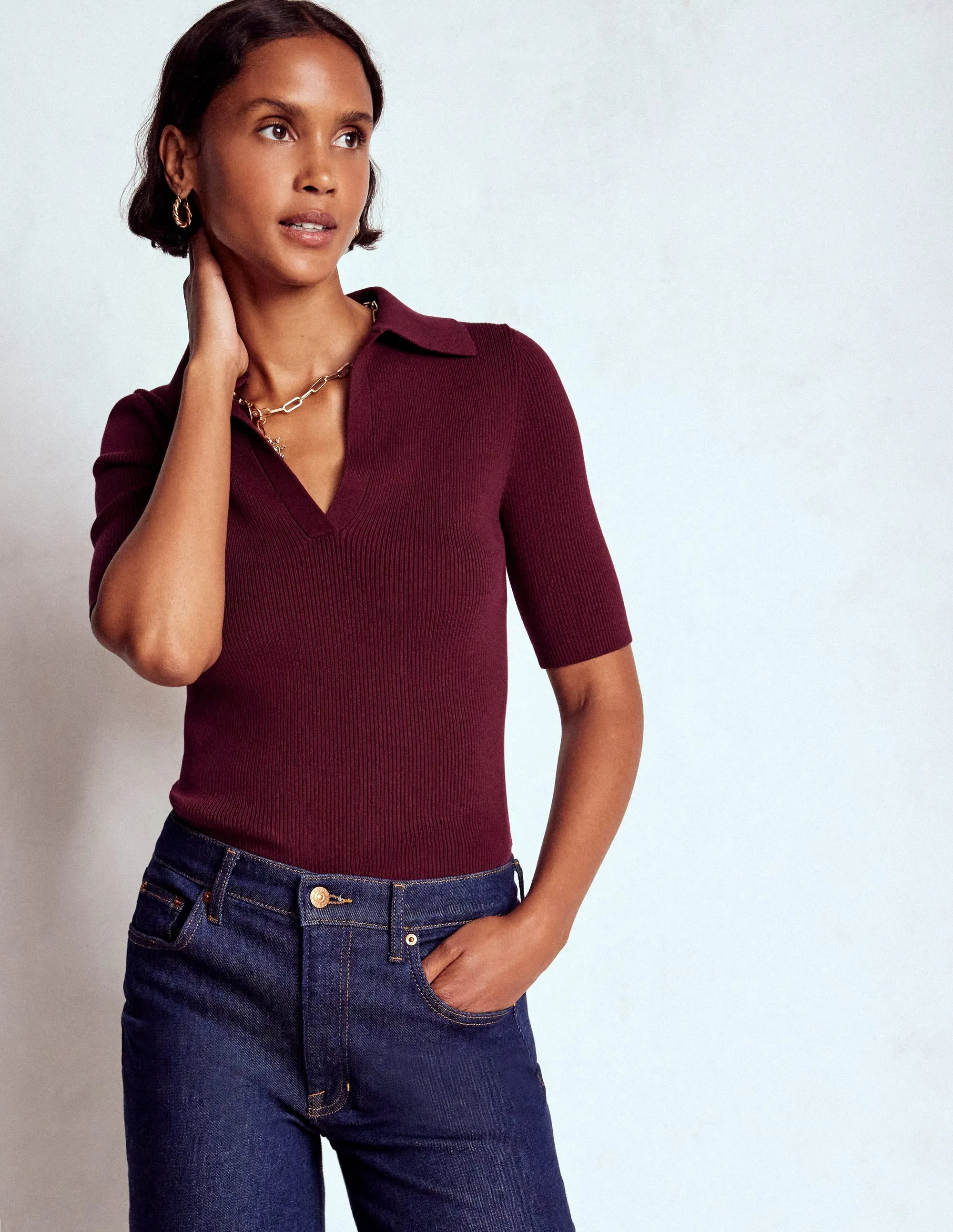 Rib Henley Top-Deep Wisteria Warm Classic