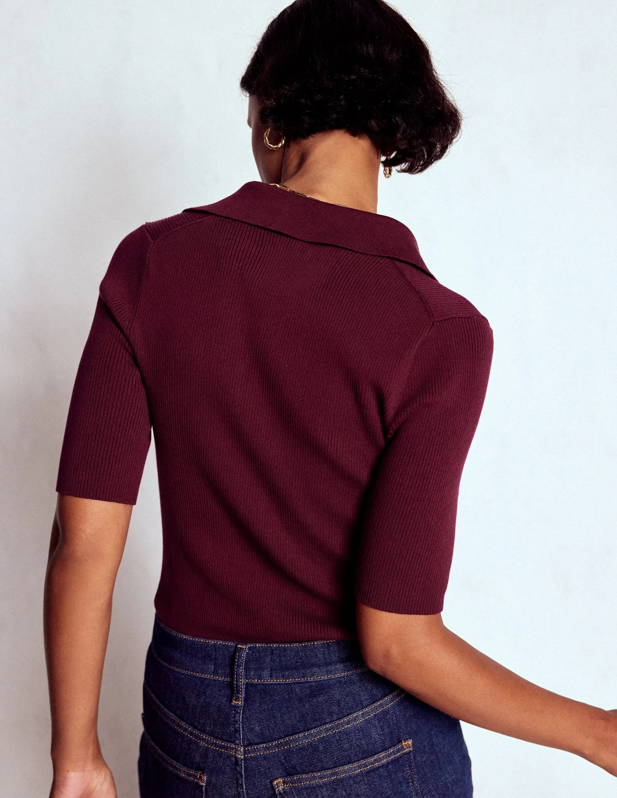 Non Restrictive Stretch Flexibility Rib Henley Top-Deep Wisteria