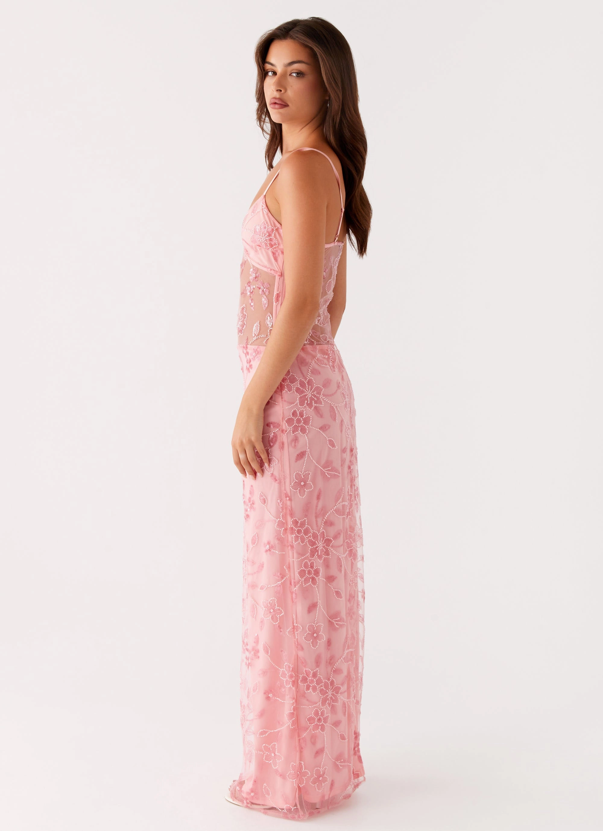 Akira Beaded Maxi Dress - Pink Orange