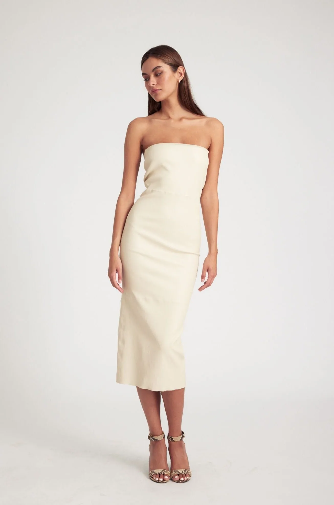 Applique-Detail Alabaster Leather Tube Dress