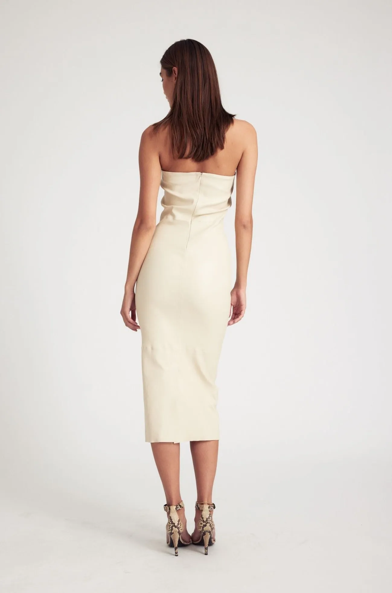 Elastic Fit Alabaster Leather Tube Dress