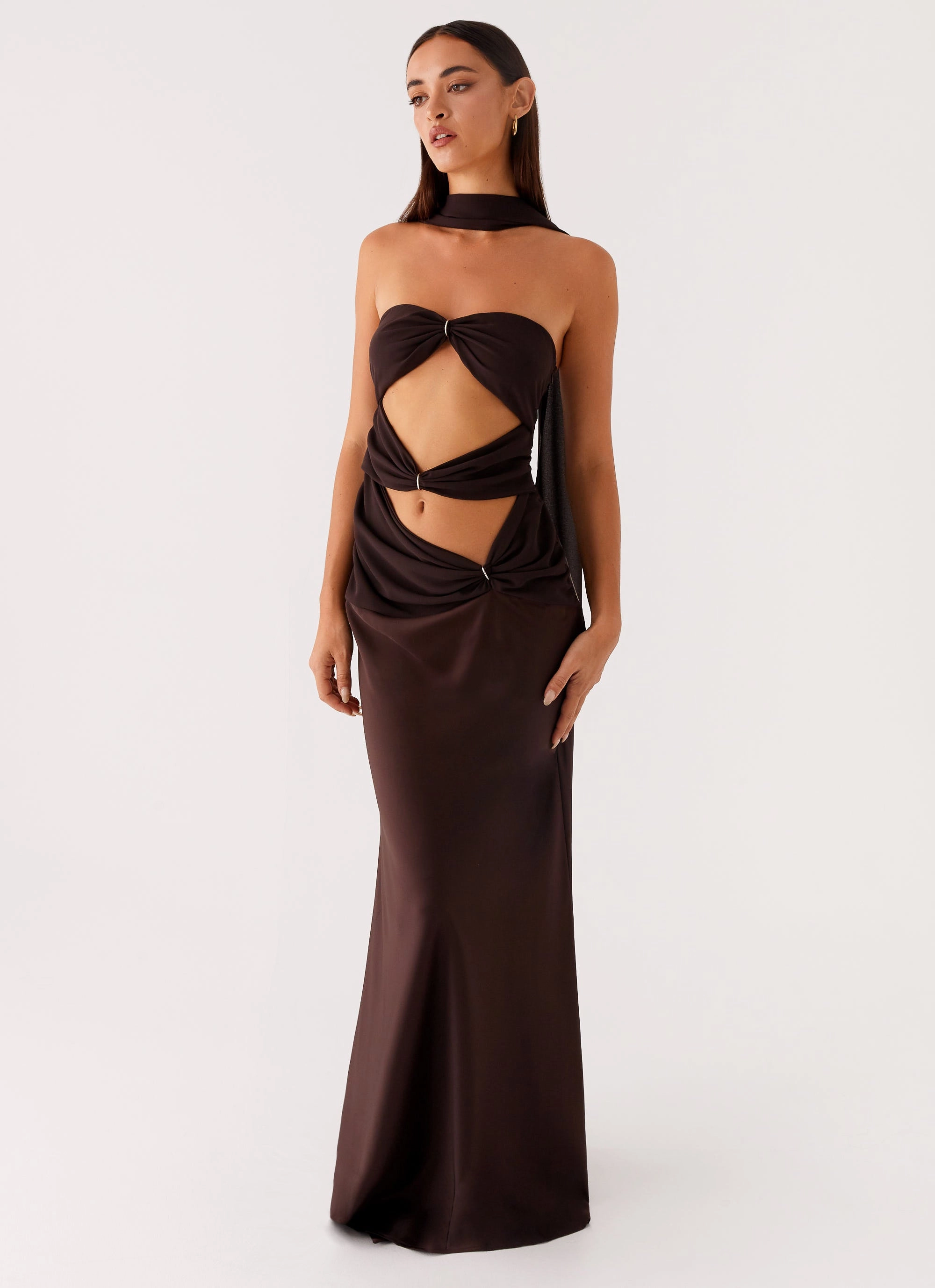 Alaine Scarf Maxi Dress - Dark Chocolate