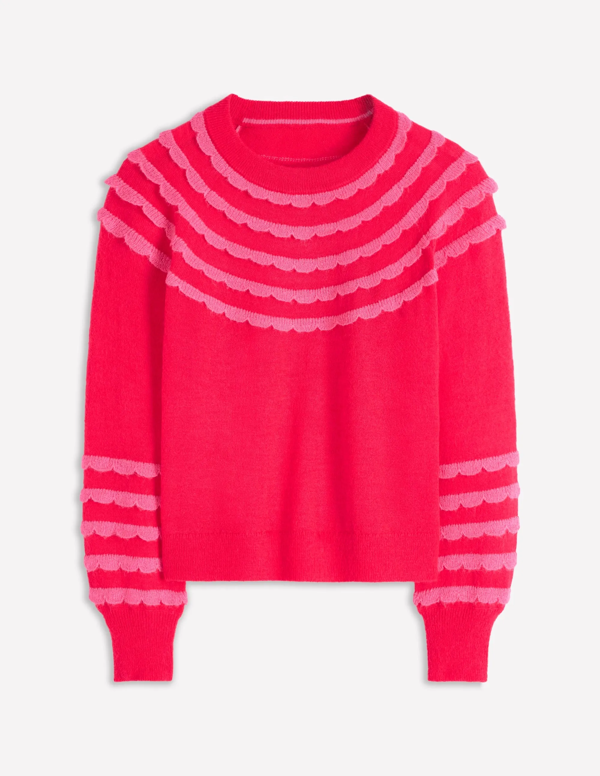 Alice Fluffy Raglan Jumper-Poppy Red Circular Knit Pattern