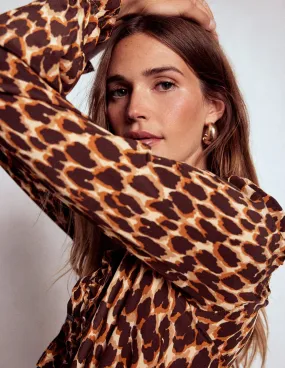 Alice Frill Front Silk Top-Leopard Spots Breathable mesh