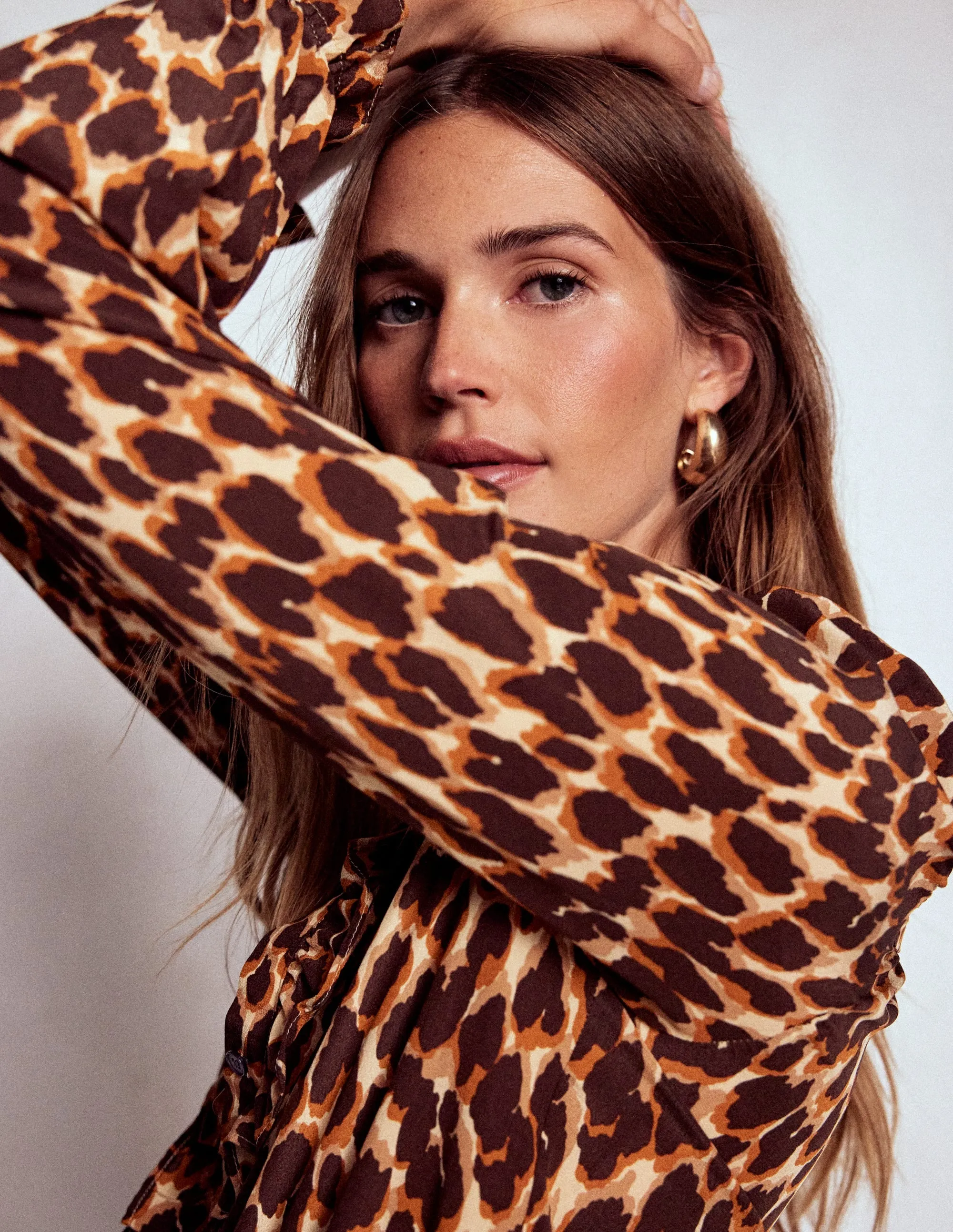 Alice Frill Front Silk Top-Leopard Spots Breathable mesh