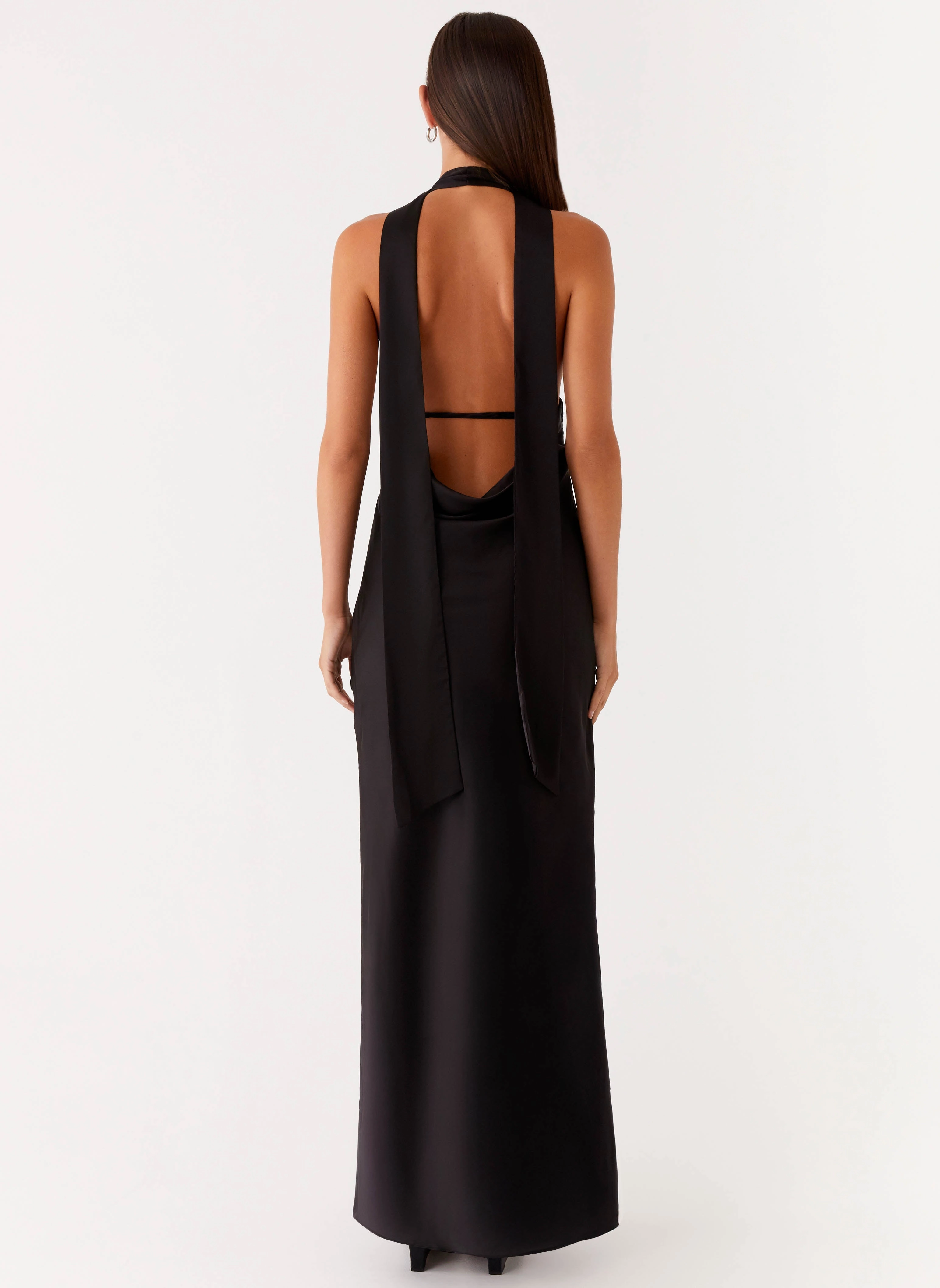 Alicia Satin Halter Maxi Dress - Black