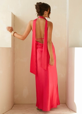 Alicia Satin Halter Maxi Dress - Fuchsia
