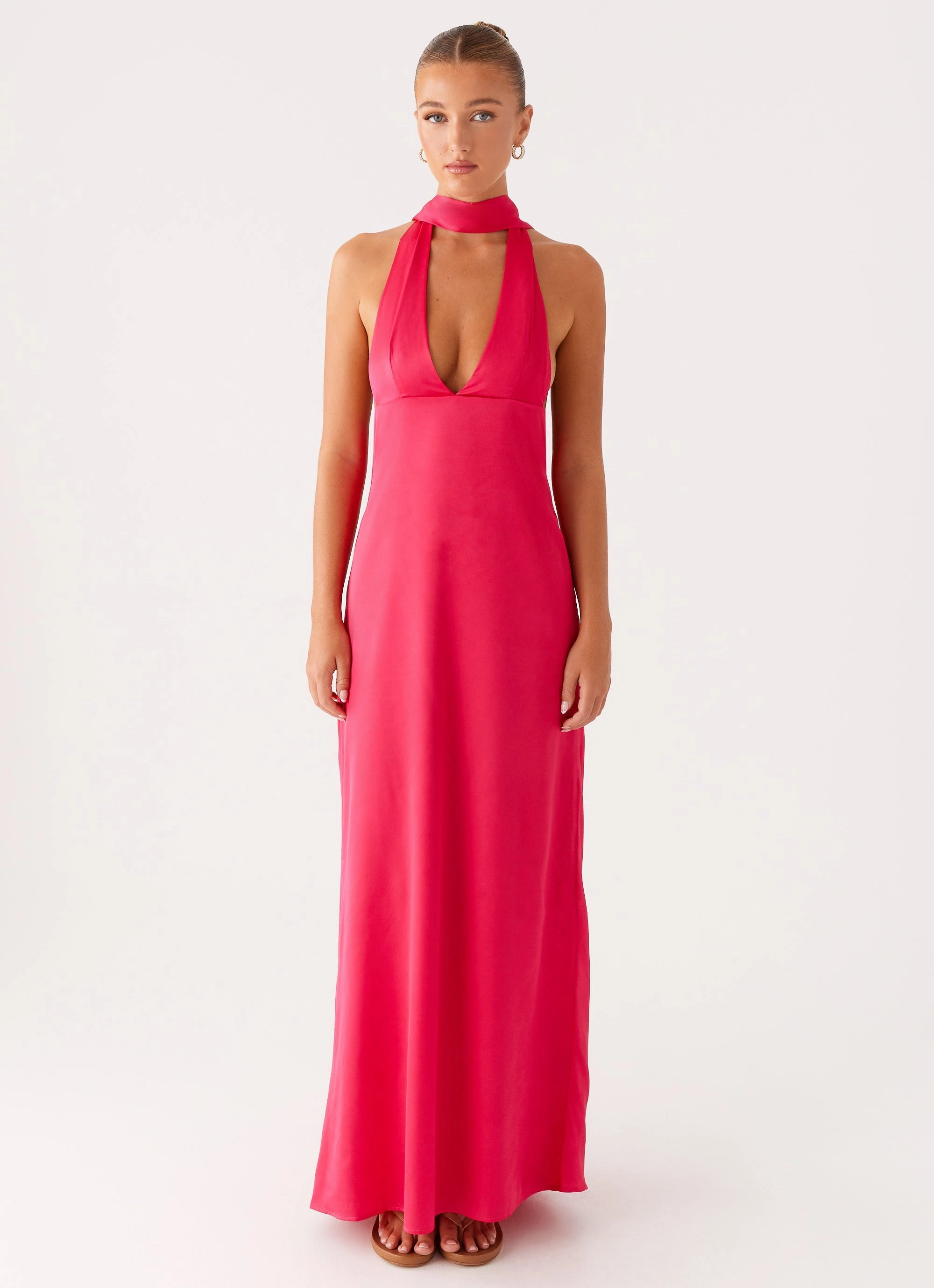 Alicia Satin Halter Maxi Dress - Fuchsia
