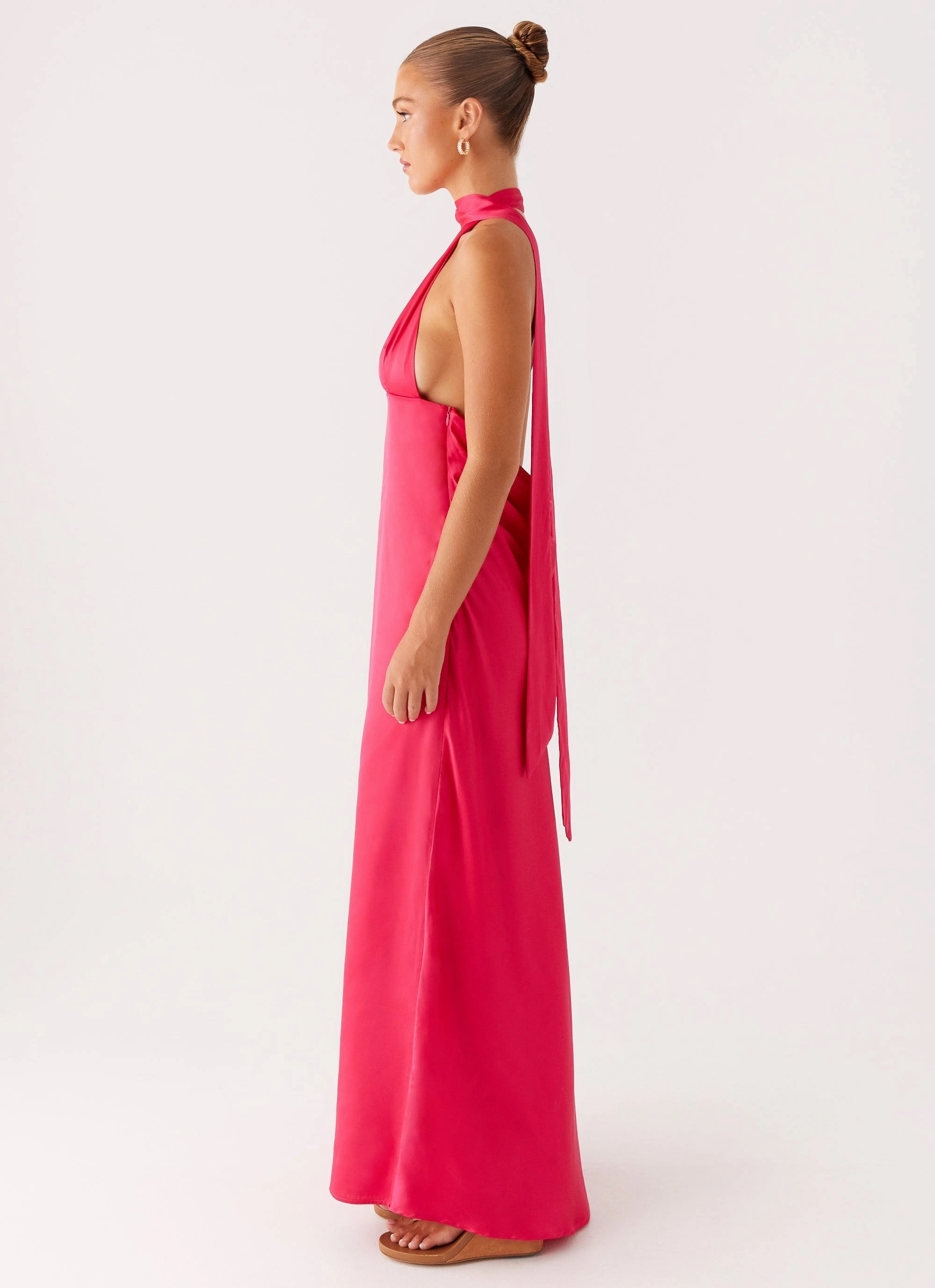 Alicia Satin Halter Maxi Dress - Fuchsia