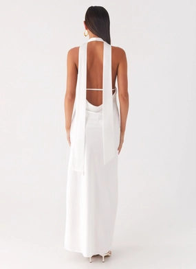 Alicia Satin Halter Maxi Dress - White