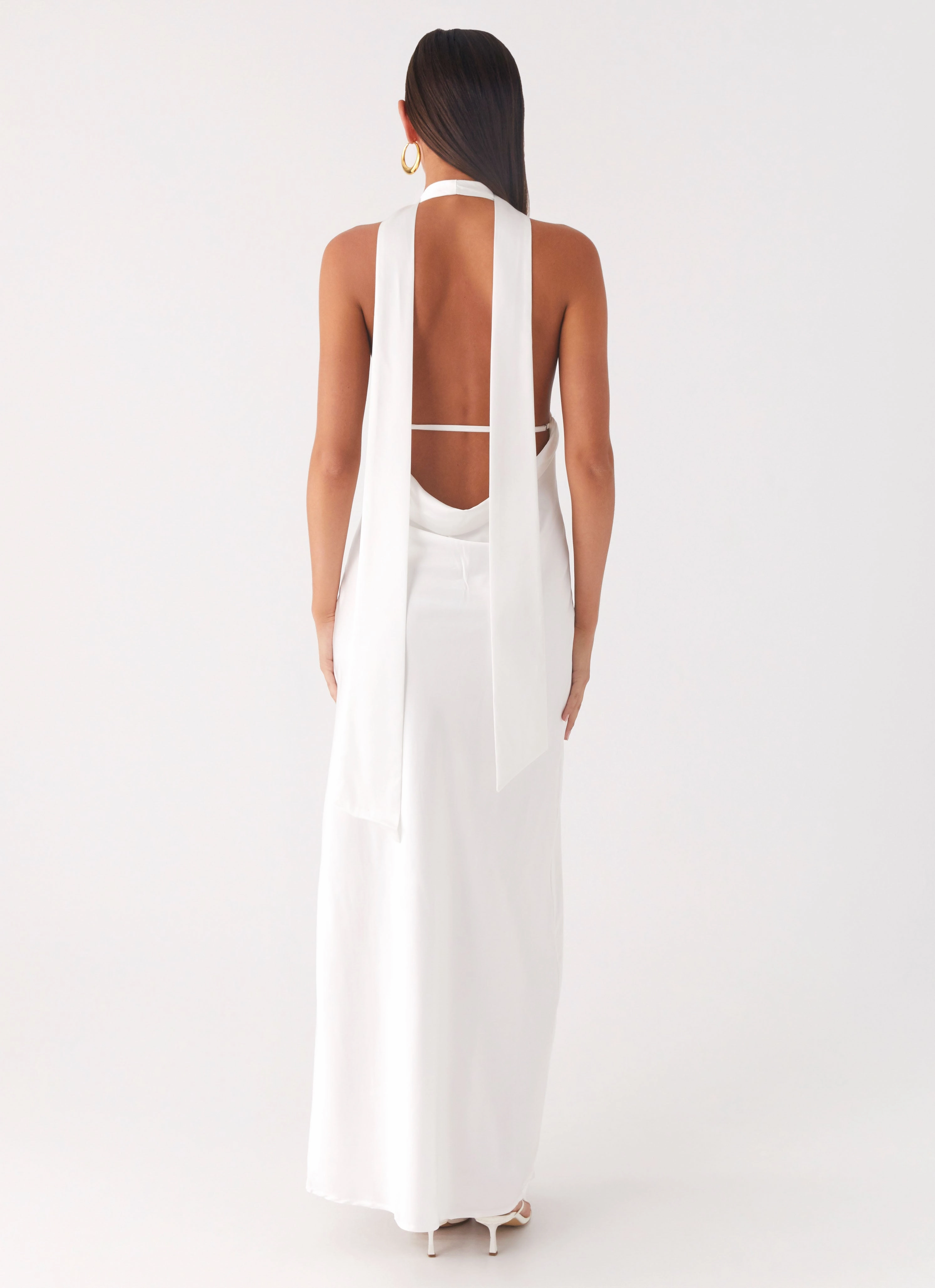 Alicia Satin Halter Maxi Dress - White