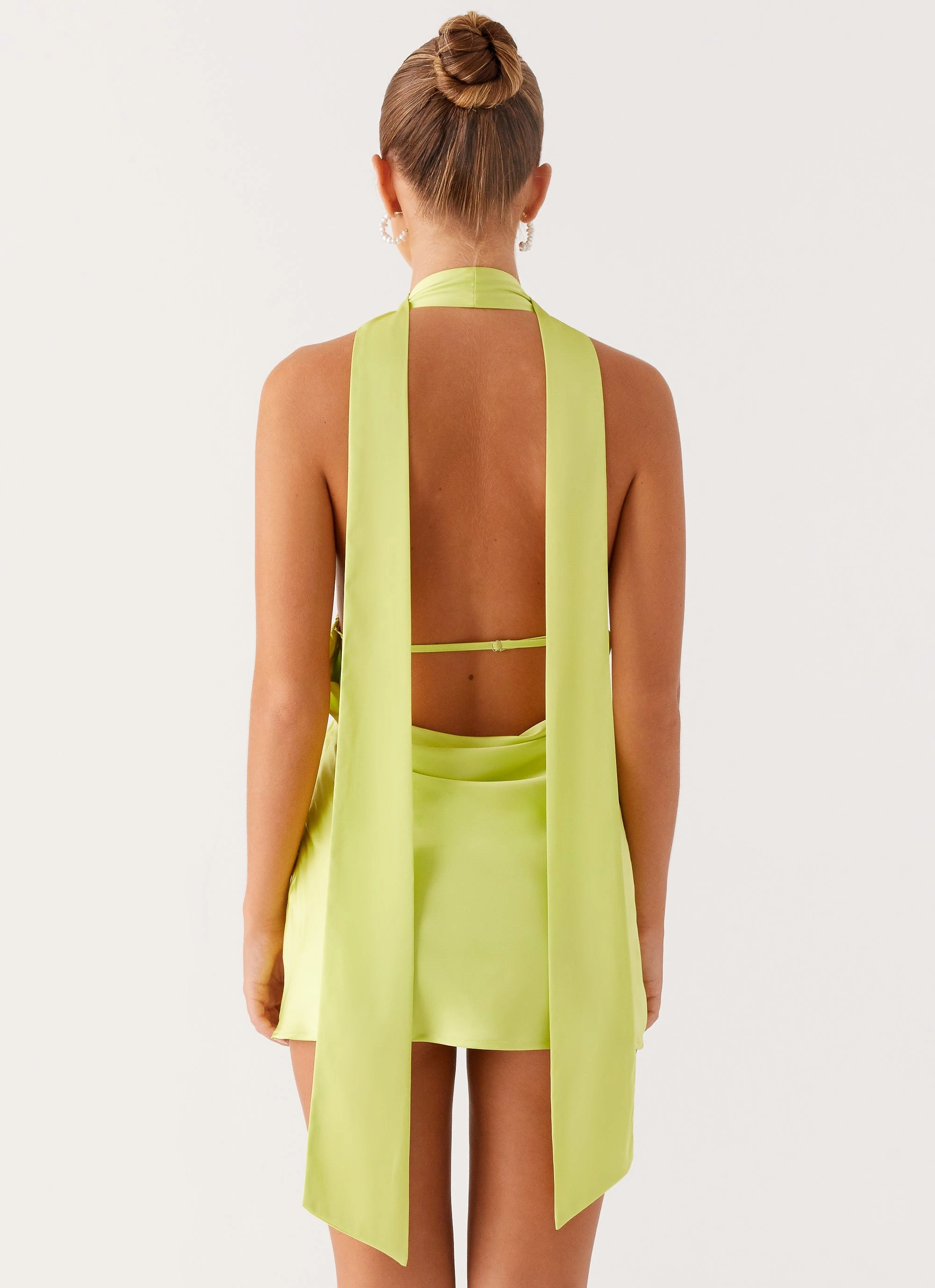 Alicia Satin Halter Mini Dress - Sunny Lime