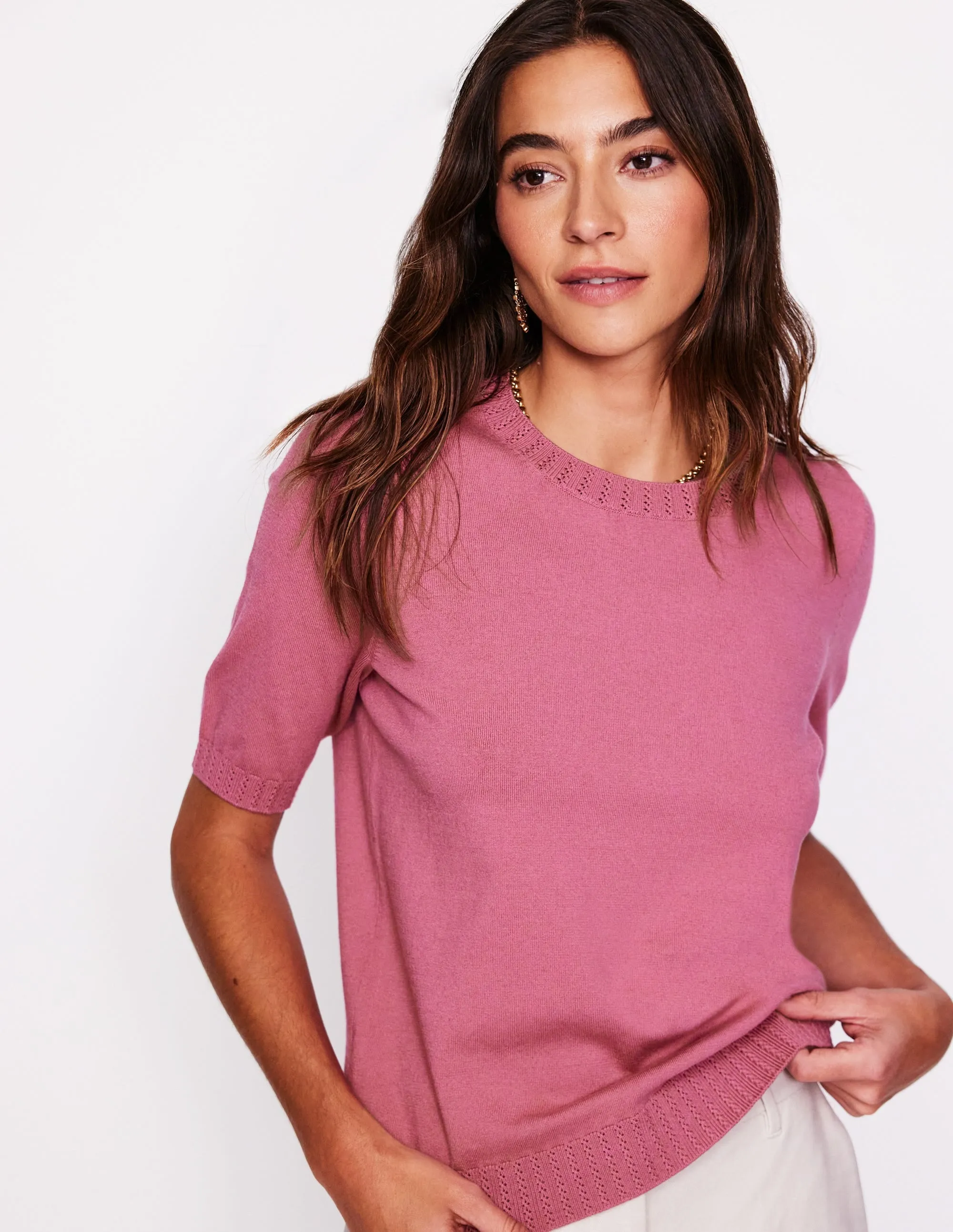 Emilia Cotton Crew T-shirt-Pink Heather Sustainable Material