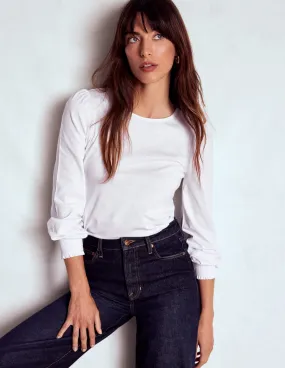 Smocked Cuff Supersoft Top-White Hypoallergenic Fiber Moisture wicking