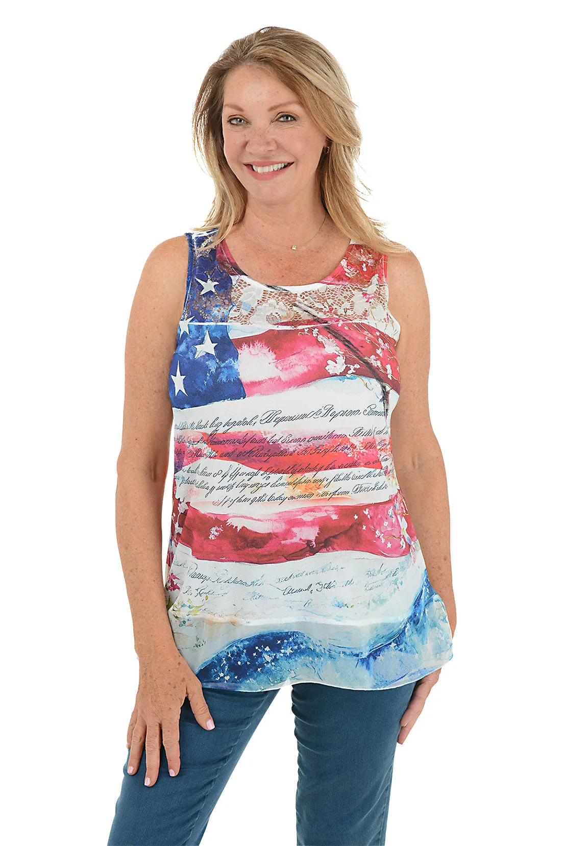 Recycled Polyester Material Petite Waving Flag Sleeveless Blouse