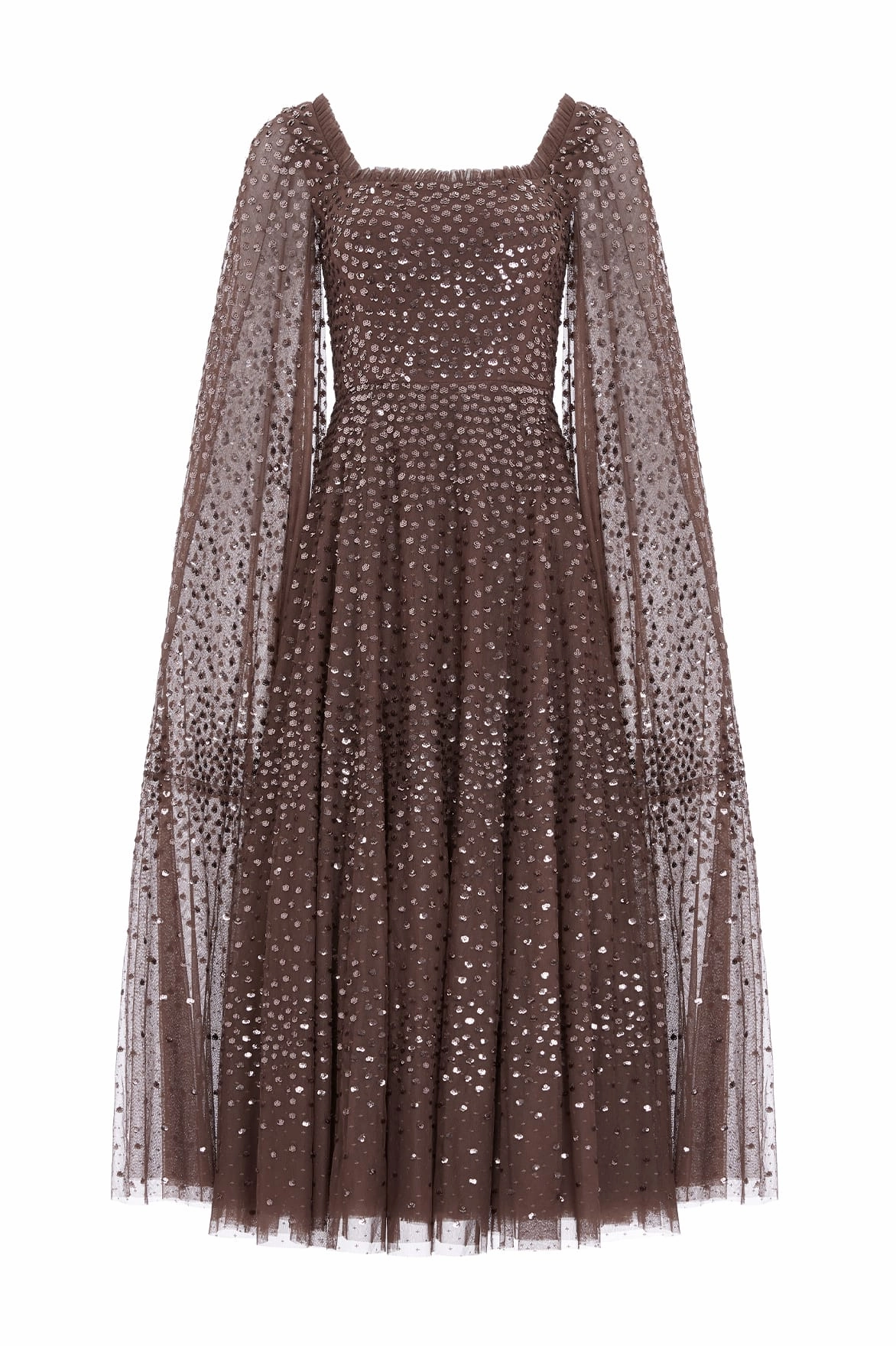 Scatter Dot Cape Sleeve Ankle Gown Built-In-Slip DeepPocketStyle