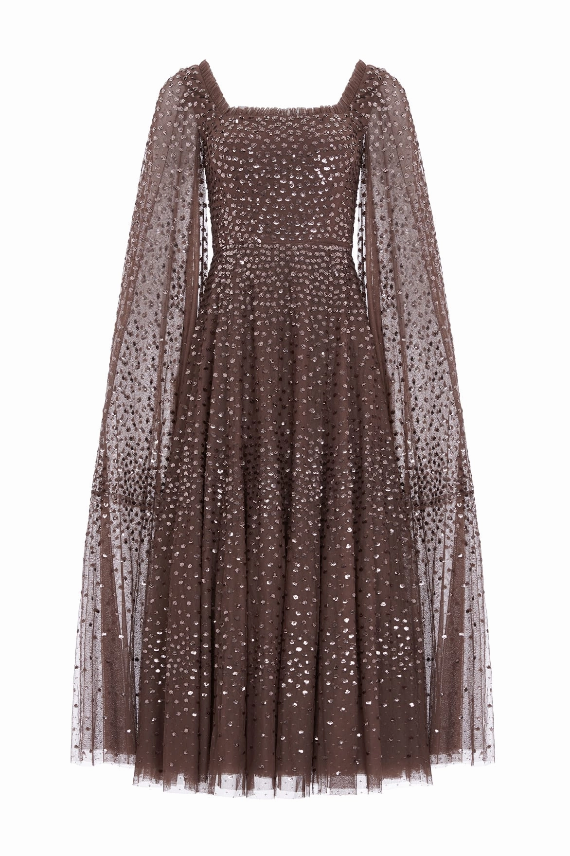 Polished Details Scatter Dot Cape Sleeve Ankle Gown