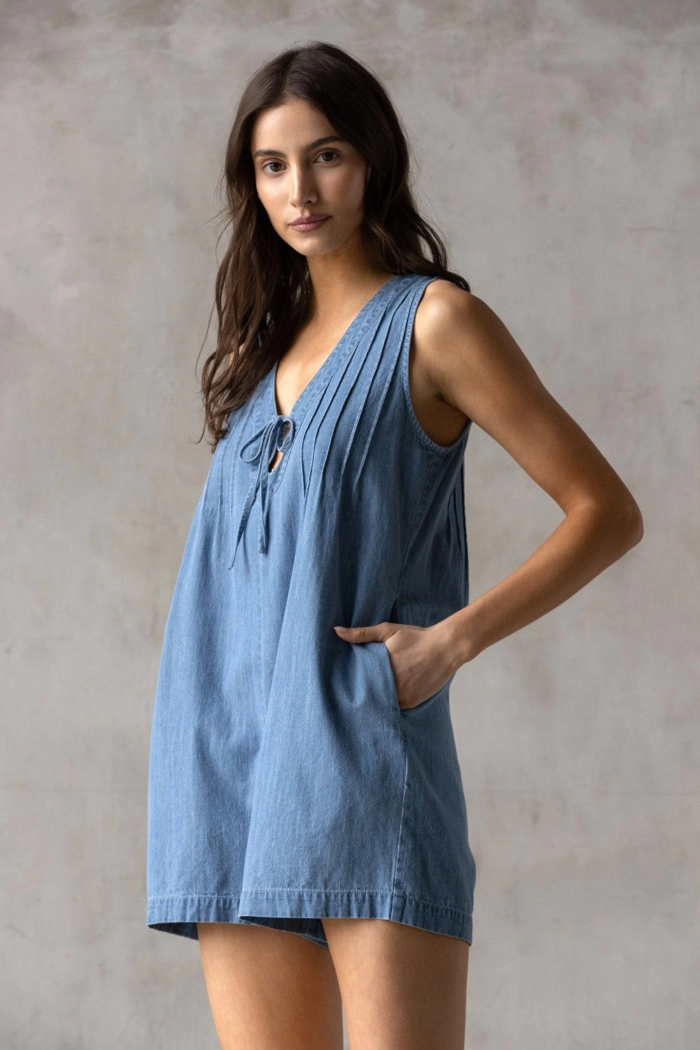 Daily Favorite True Fit MILLIE V-NECK DENIM ROMPER