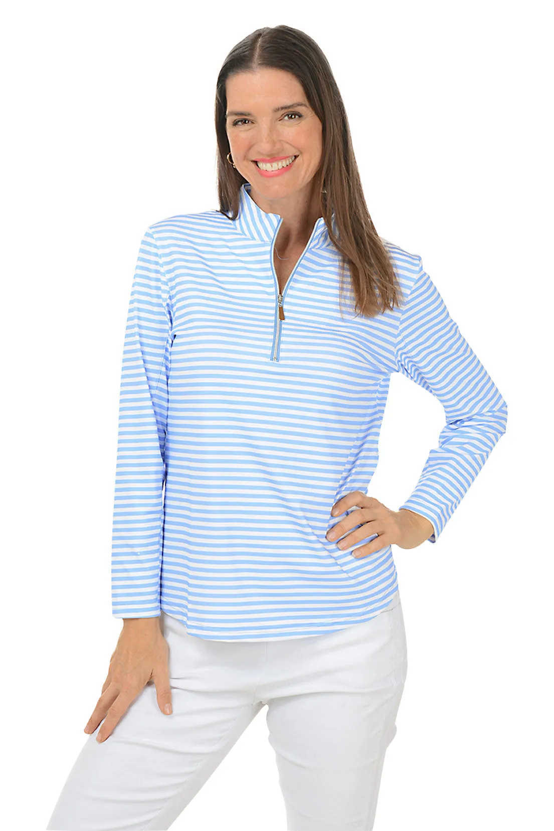 Periwinkle Striped Mock Neck UPF50  Top ThermalInsulation