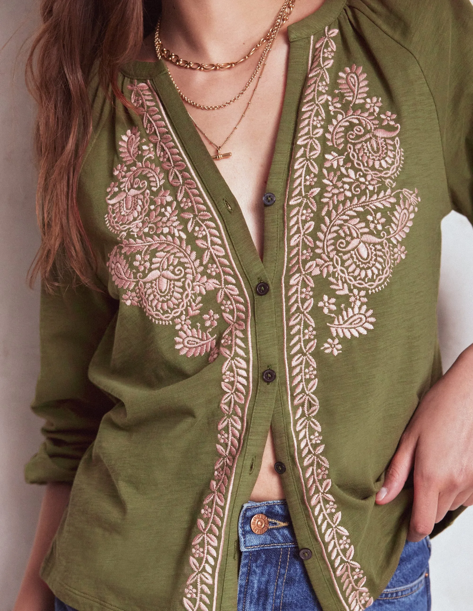 High Density Weave Alma Embroidered Shirt-Woodland Green