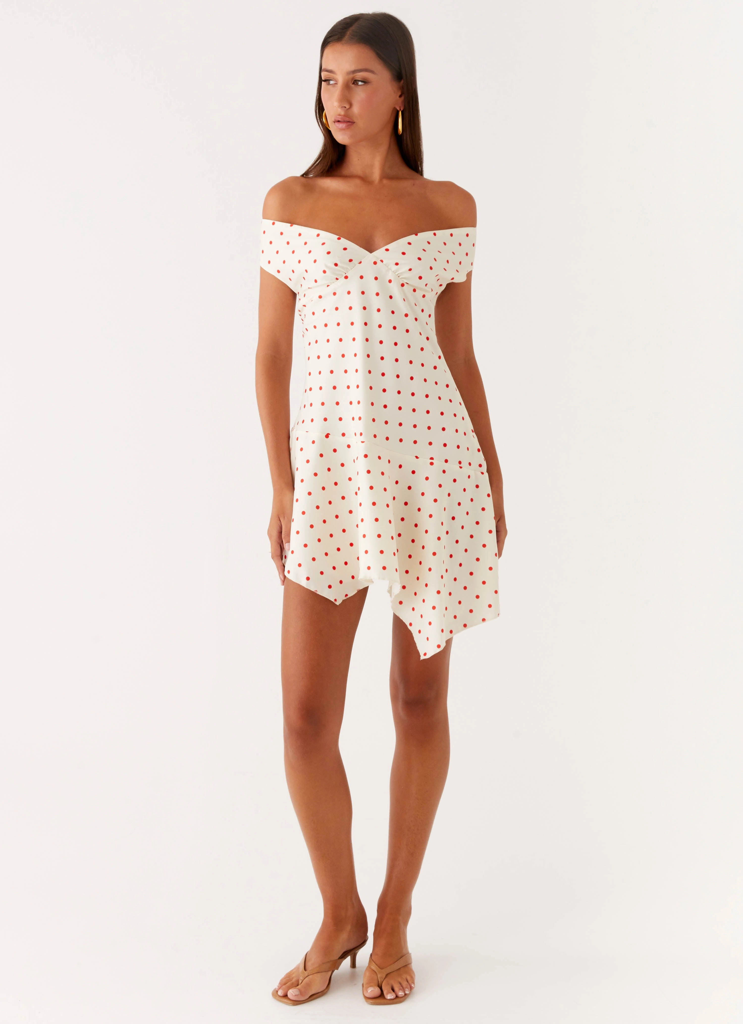 Alma Mini Dress - White Red Polka Dot