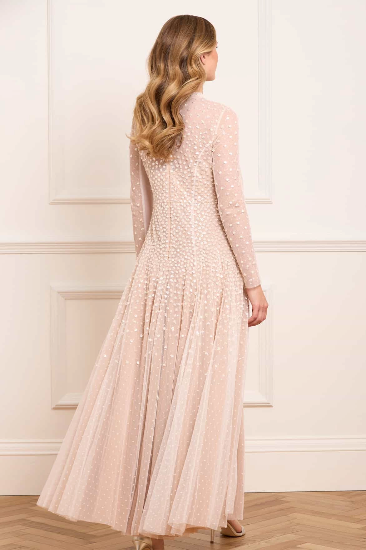 Sequin Cascade Round Neck Gown Sleek and Flattering Fashionable Wear