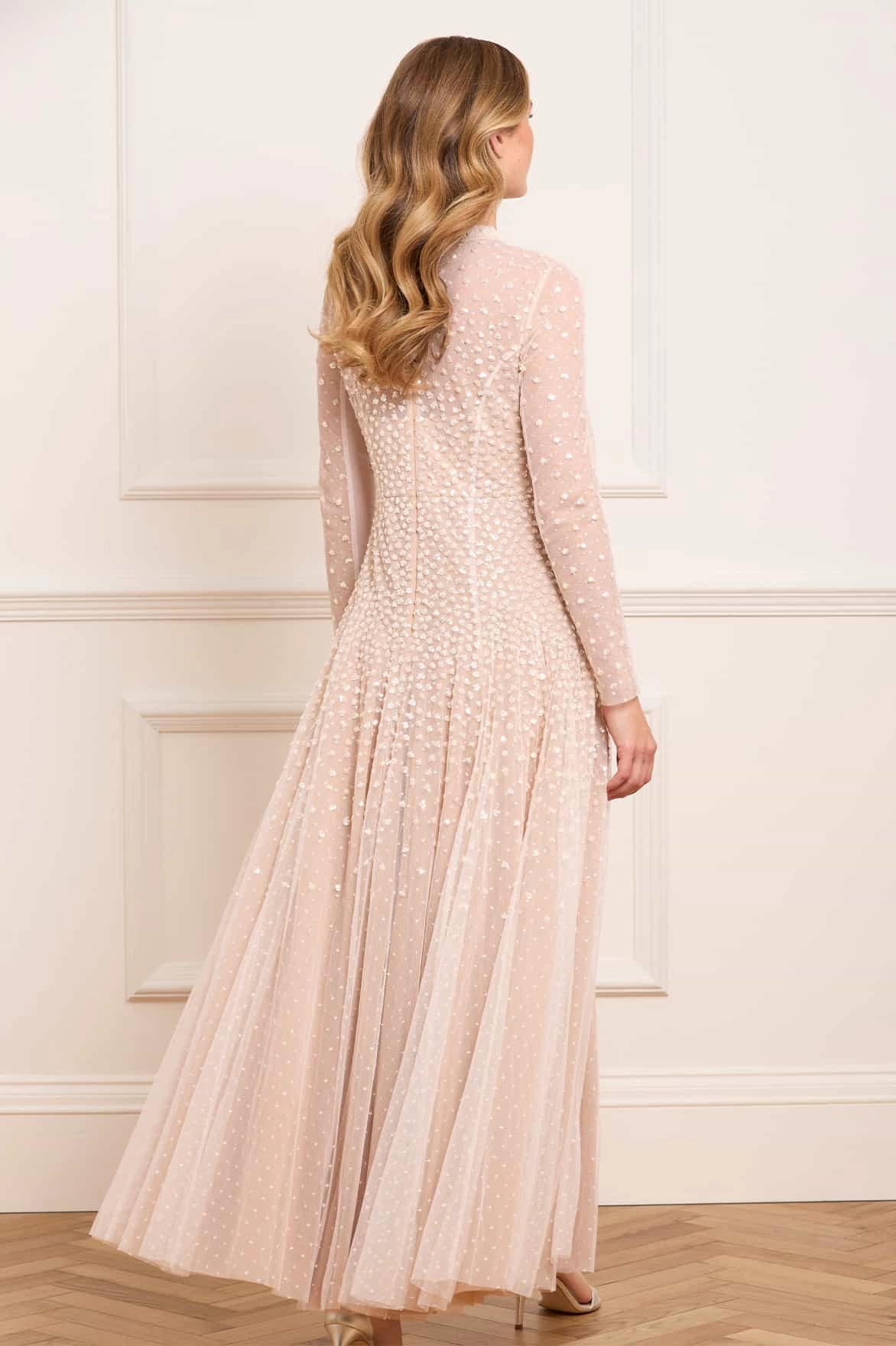 Drape Wave Sequin Cascade Round Neck Gown