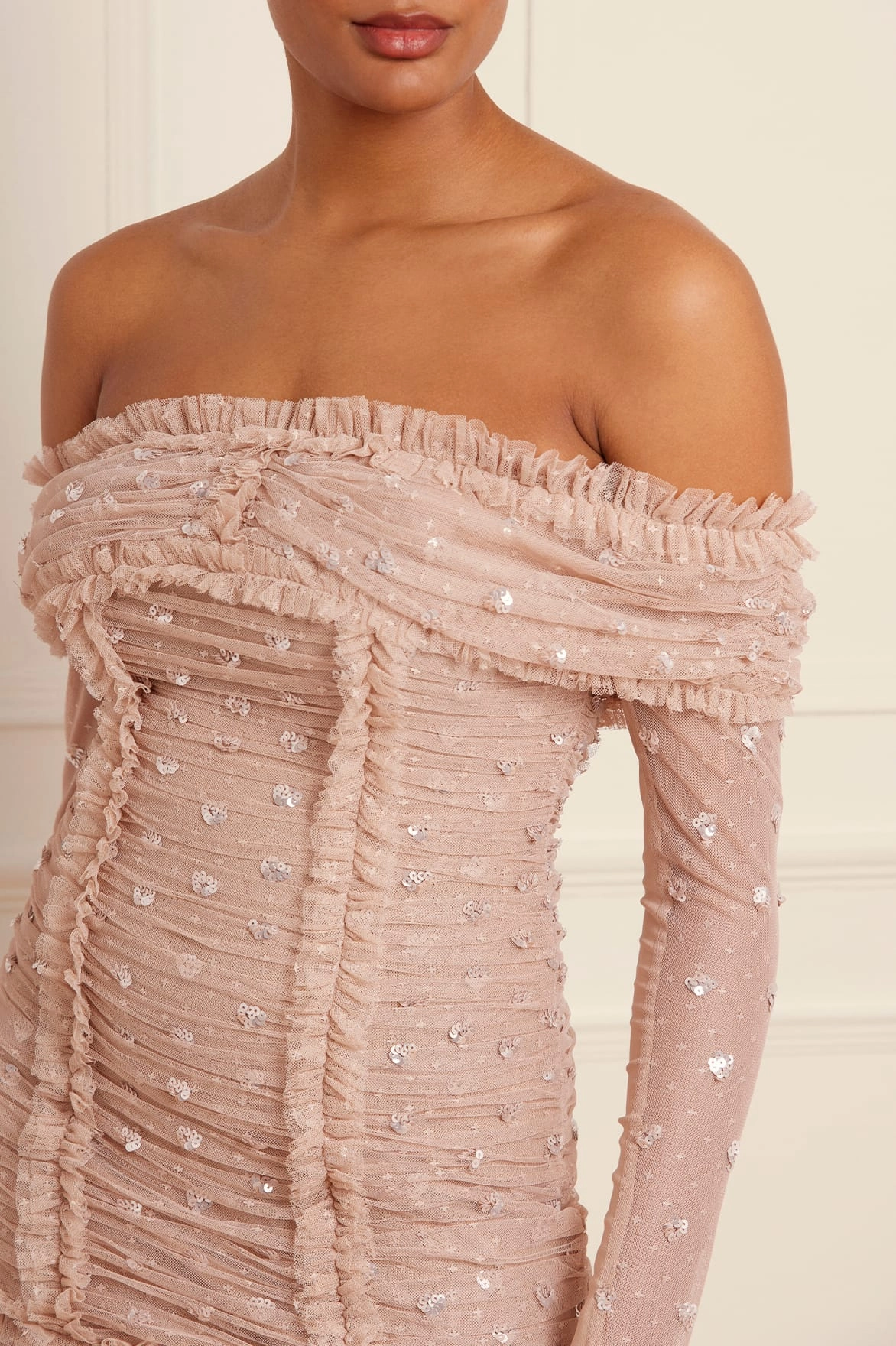 Love Heart Rouched Off-Shoulder Gown Easy Texture
