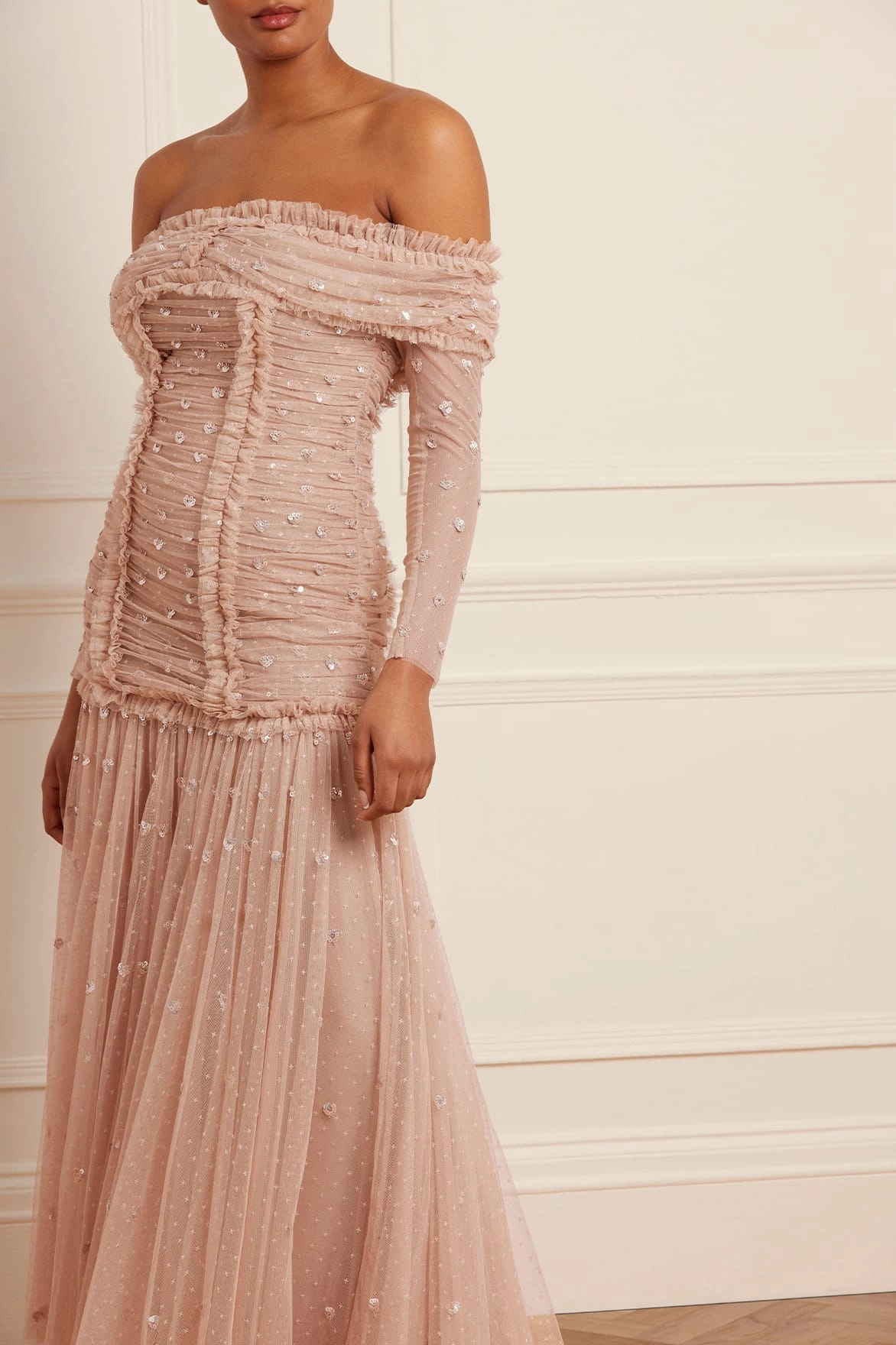 Love Heart Rouched Off-Shoulder Gown Relaxed-fit