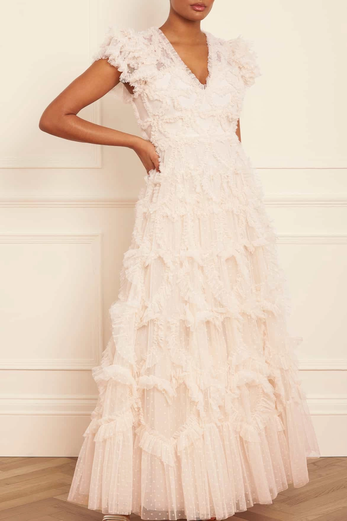 Amorette V-Neck Gown Perfect for Layering Form Fitting