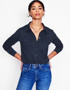 Hydrophobic Threadwork ButterySoftTextile Amy Jersey Shirt-Navy