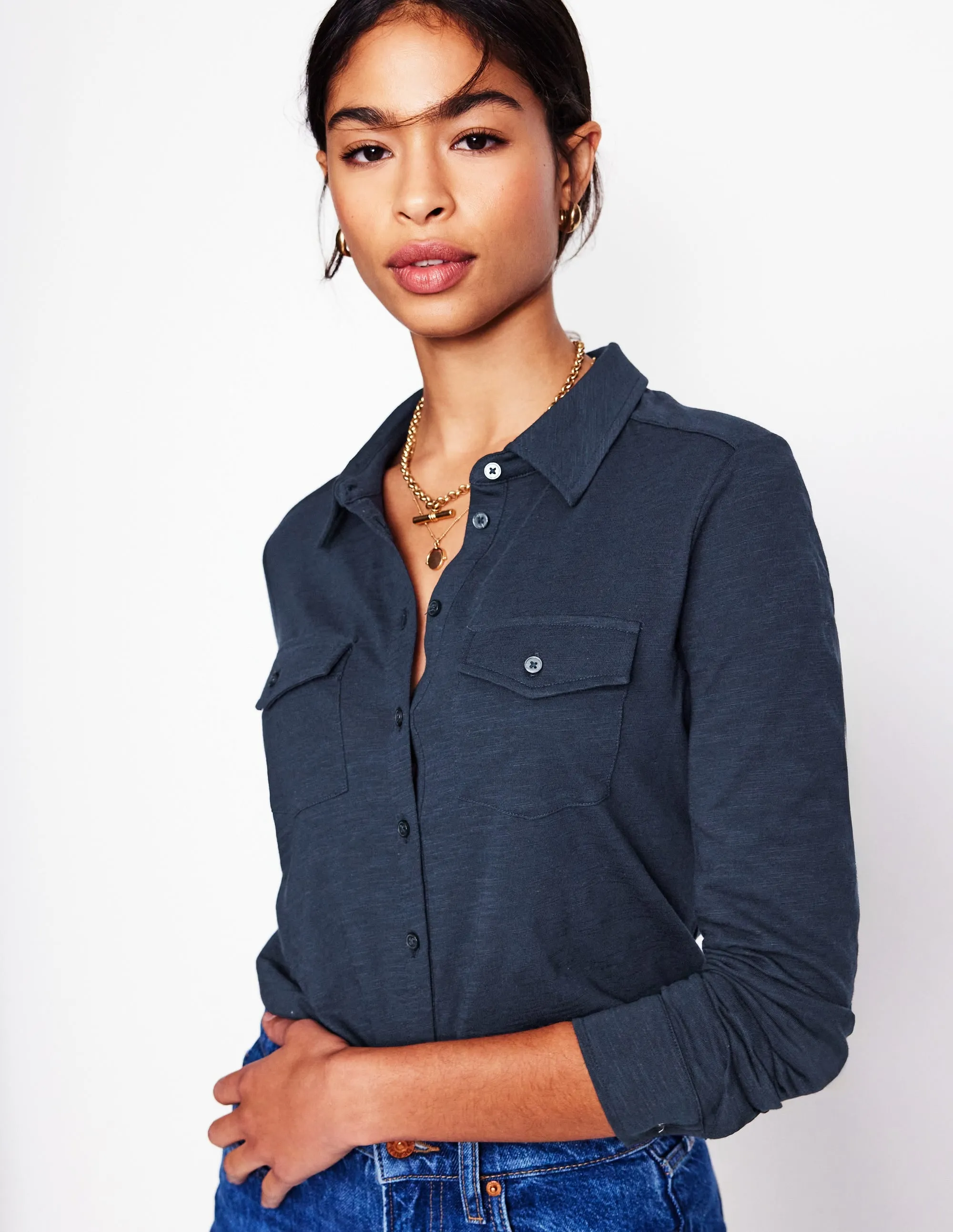 Amy Jersey Shirt-Navy Vintage Hoodie