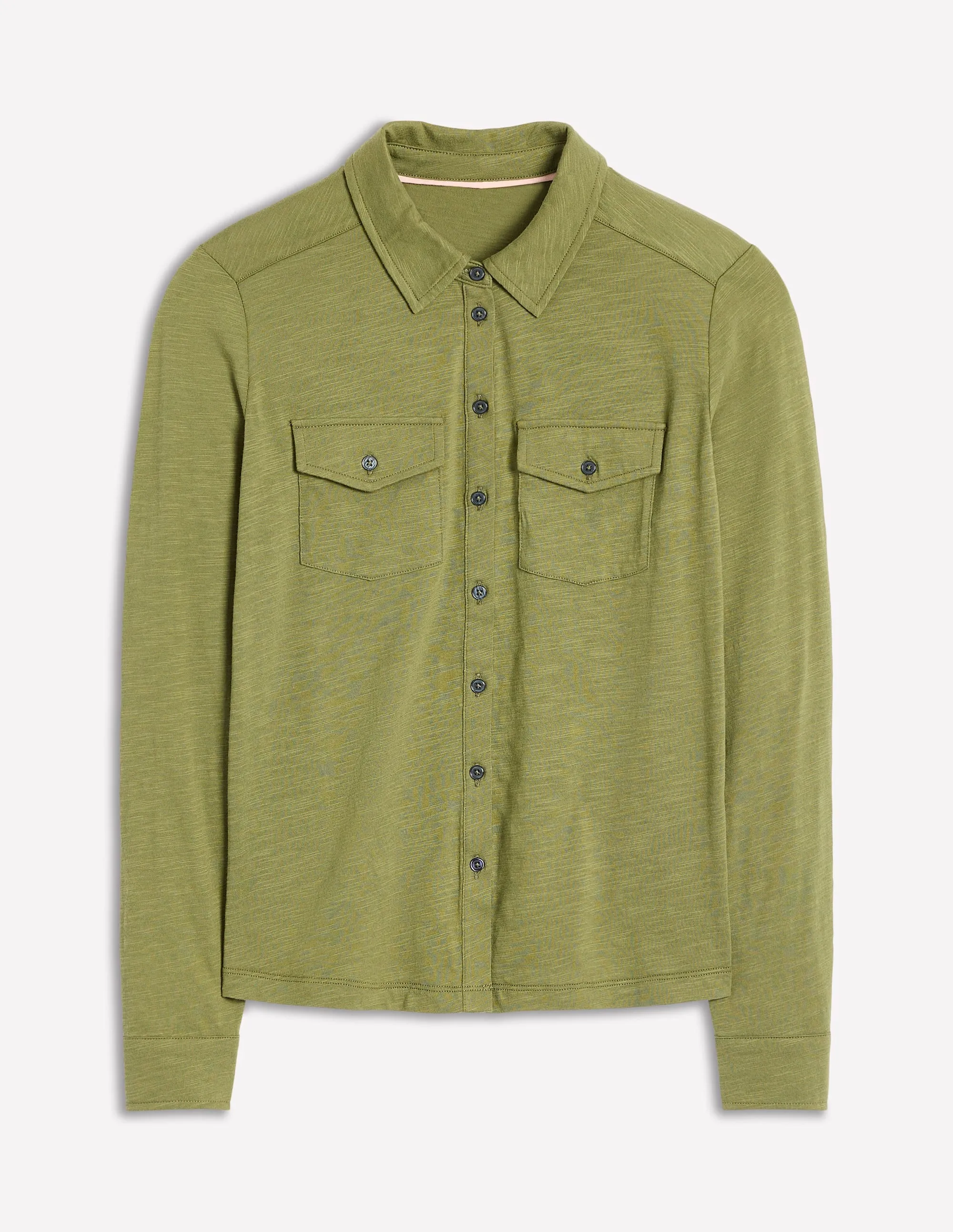 Amy Jersey Shirt-Soft Olive Reinforced Hem Stitching TexturedSurface