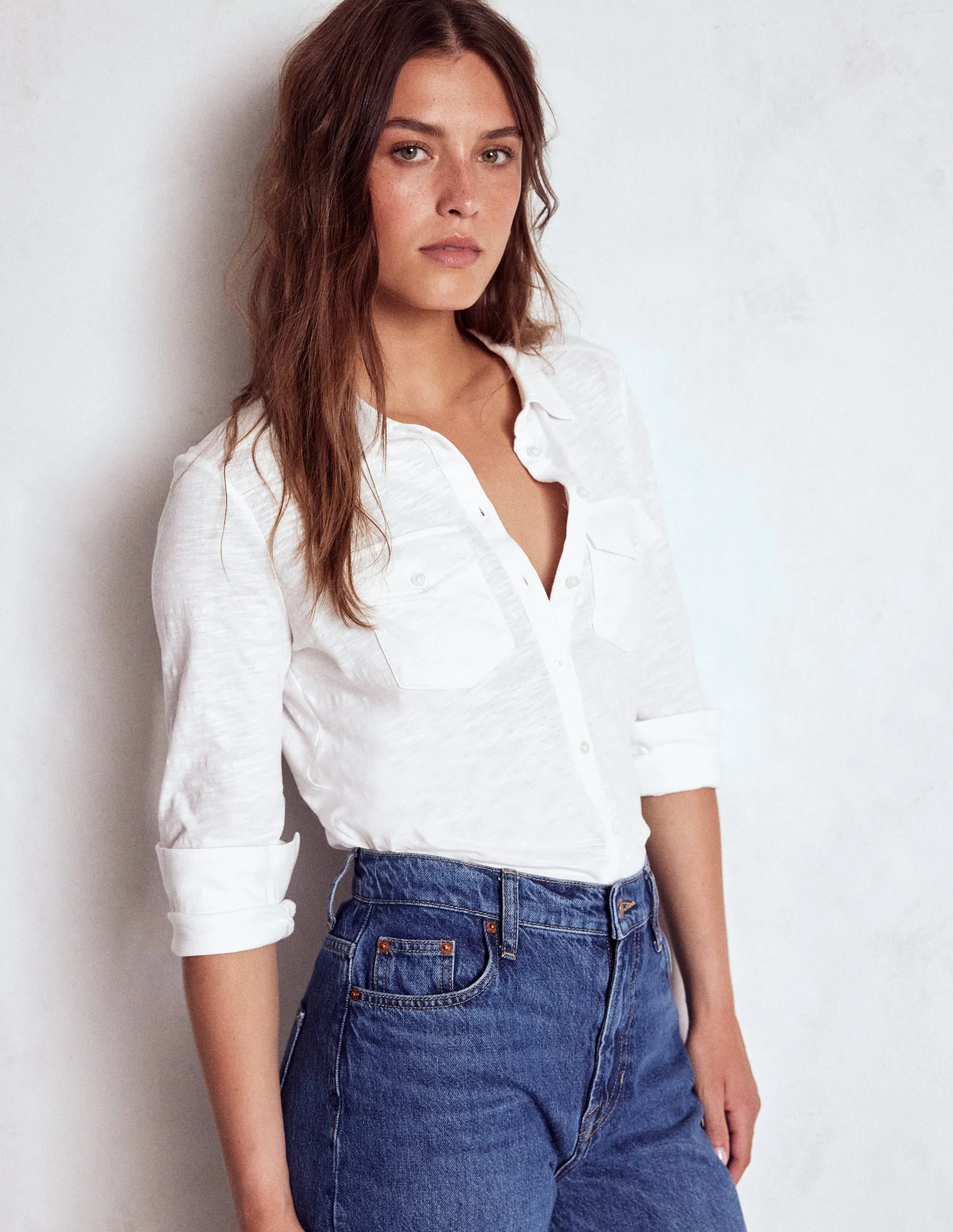 RawHemDetail NonIrritatingEdges Amy Jersey Shirt-White