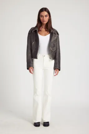 White Corduroy Micro Flare Pants Basic Style