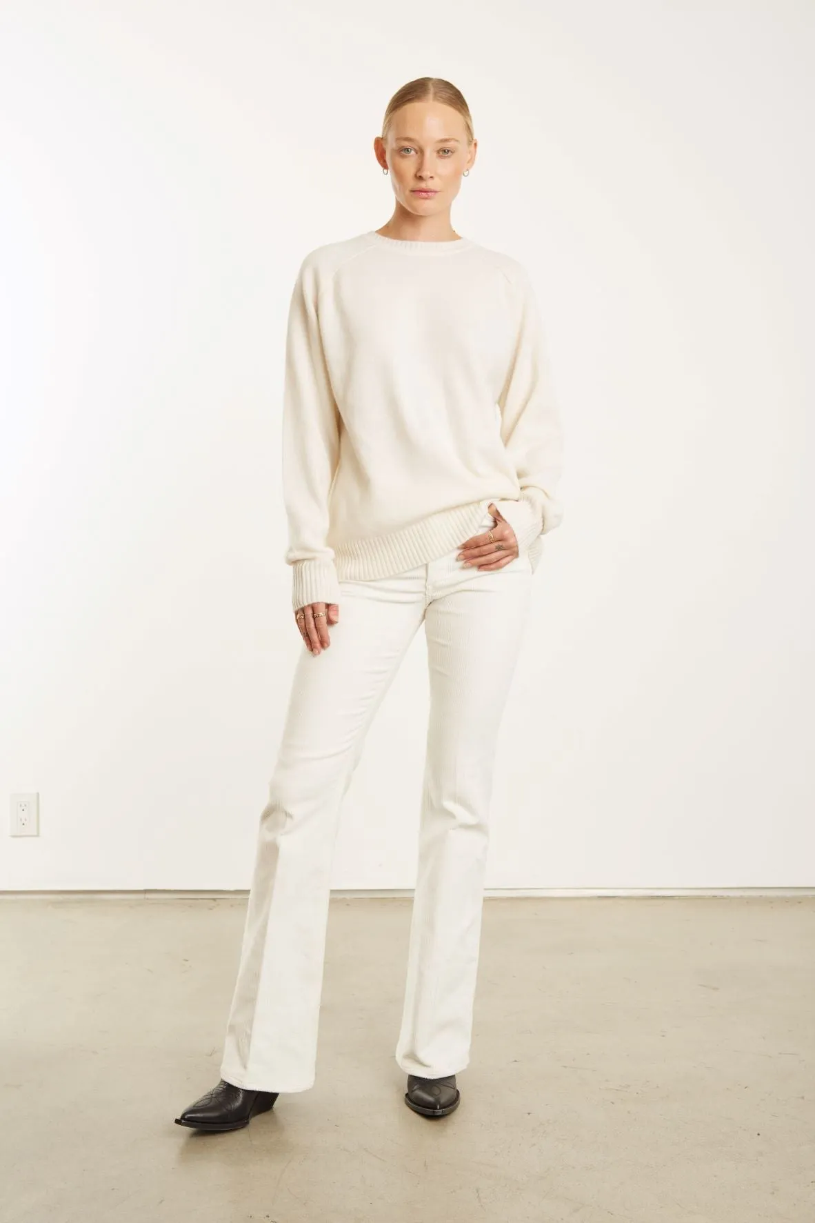 White Corduroy Micro Flare Pants TailoredSilhouette