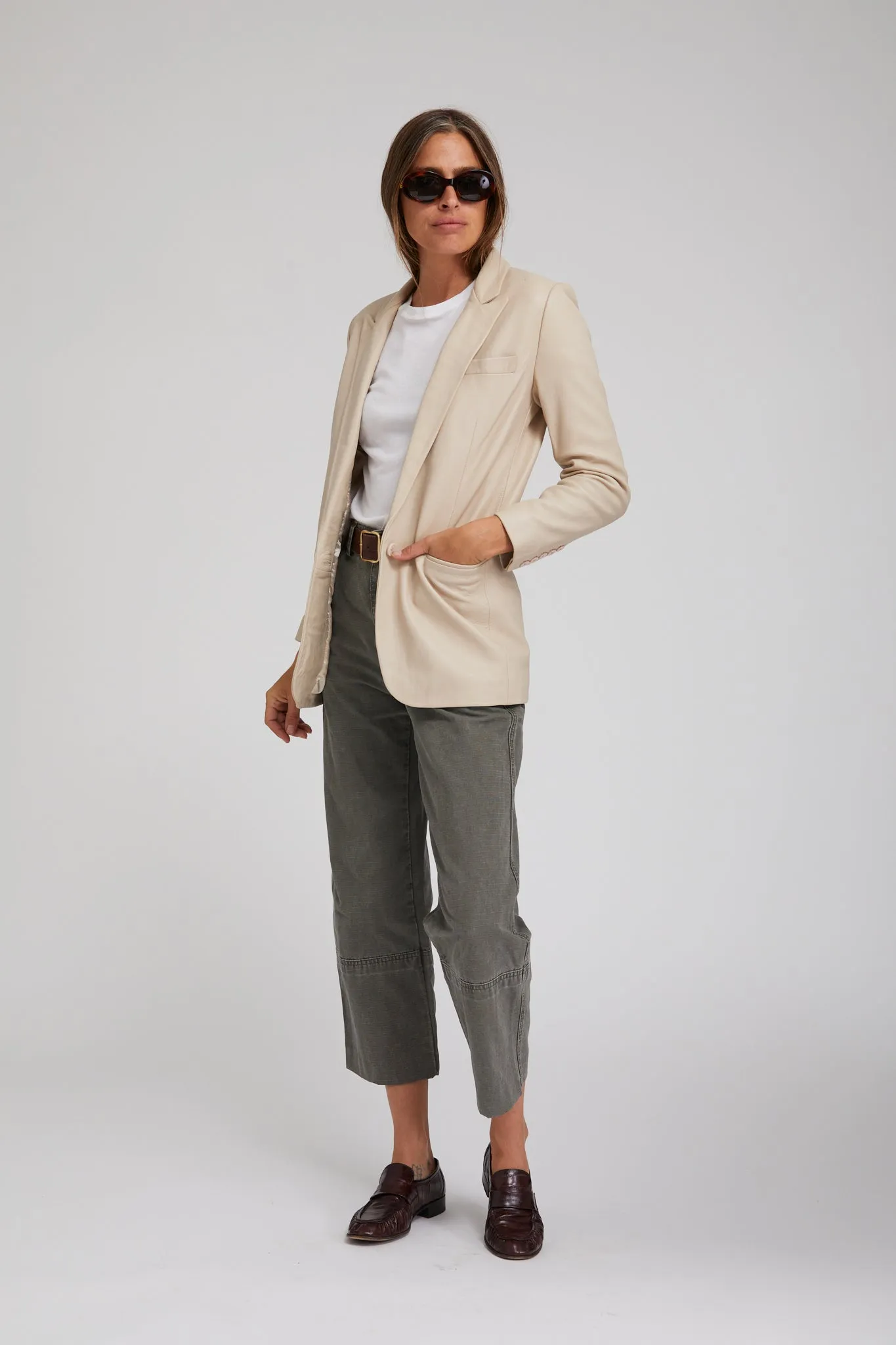 Off White Leather Blazer Non Bulky Profile