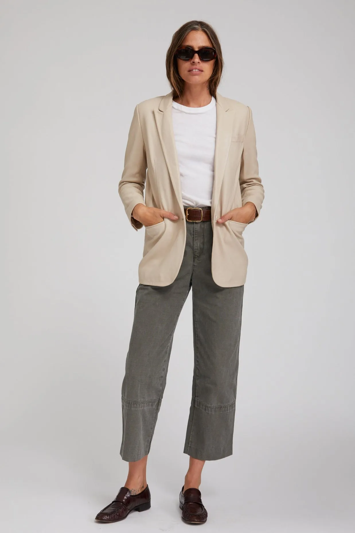 Non Bulky Profile Off White Leather Blazer