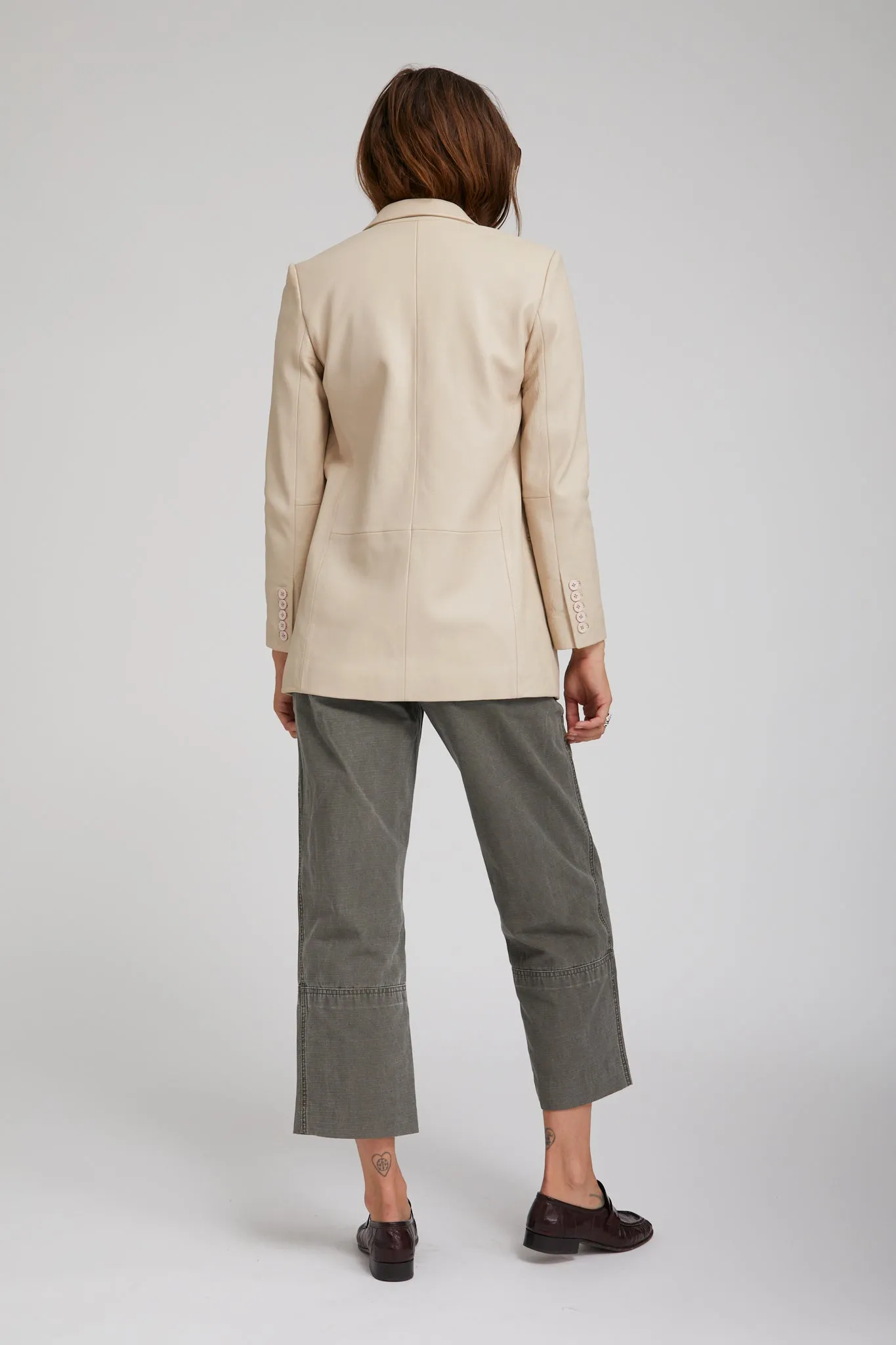 Off White Leather Blazer Seamless Welded Construction Clean Silhouette