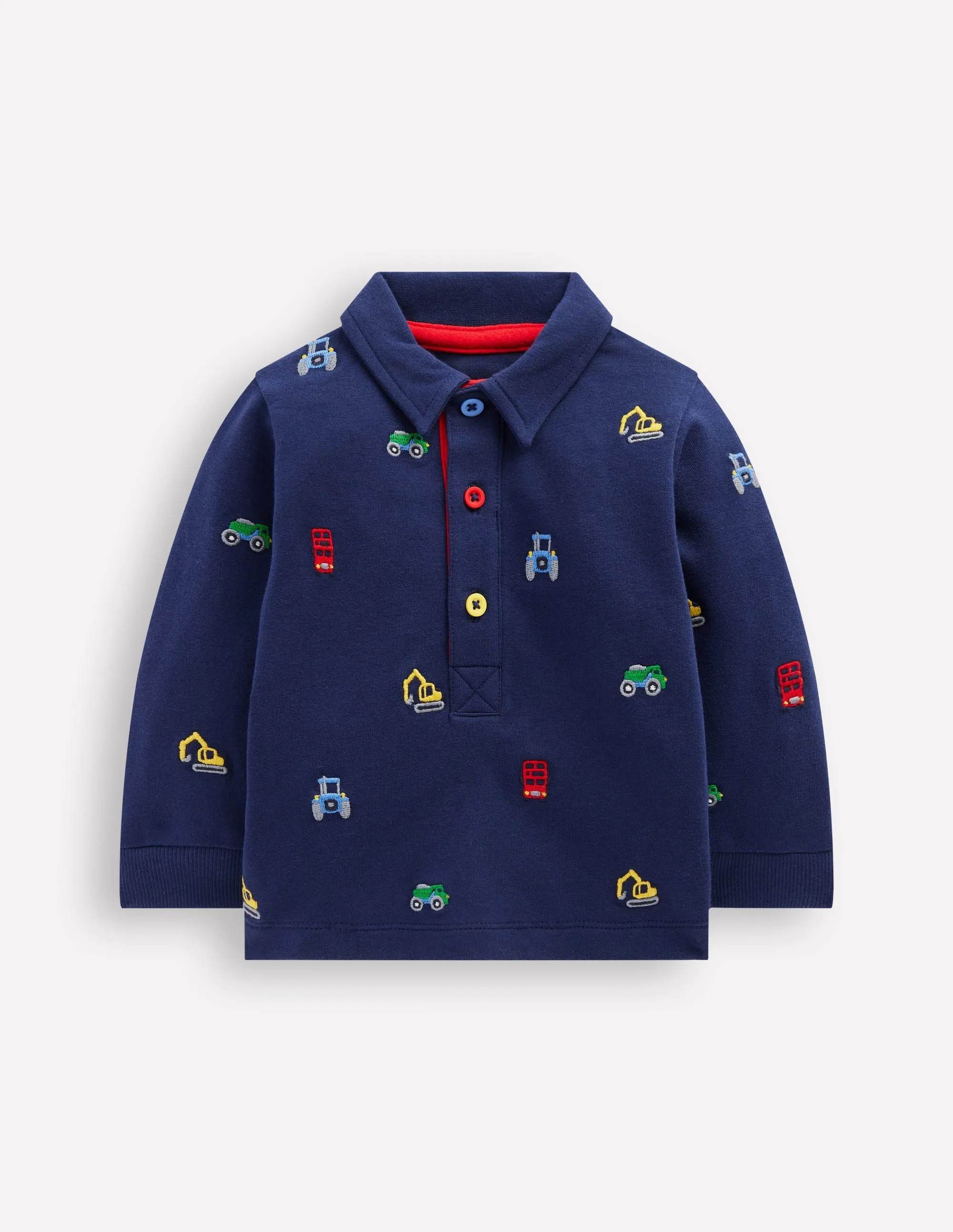 Jersey Sweat Rugby Shirt-Blue Transport Embroidery Double Stitched Hem