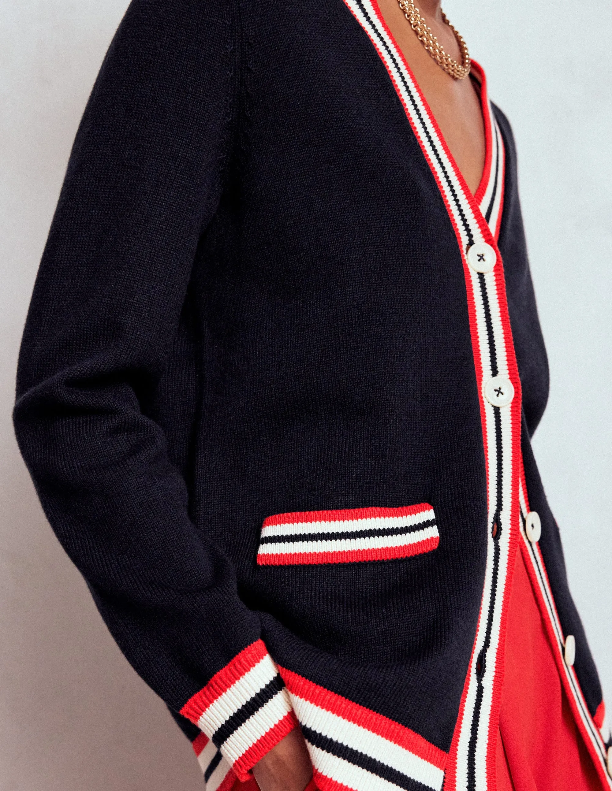 Long Cotton V-neck Cardigan-Navy Sustainable Dye Process