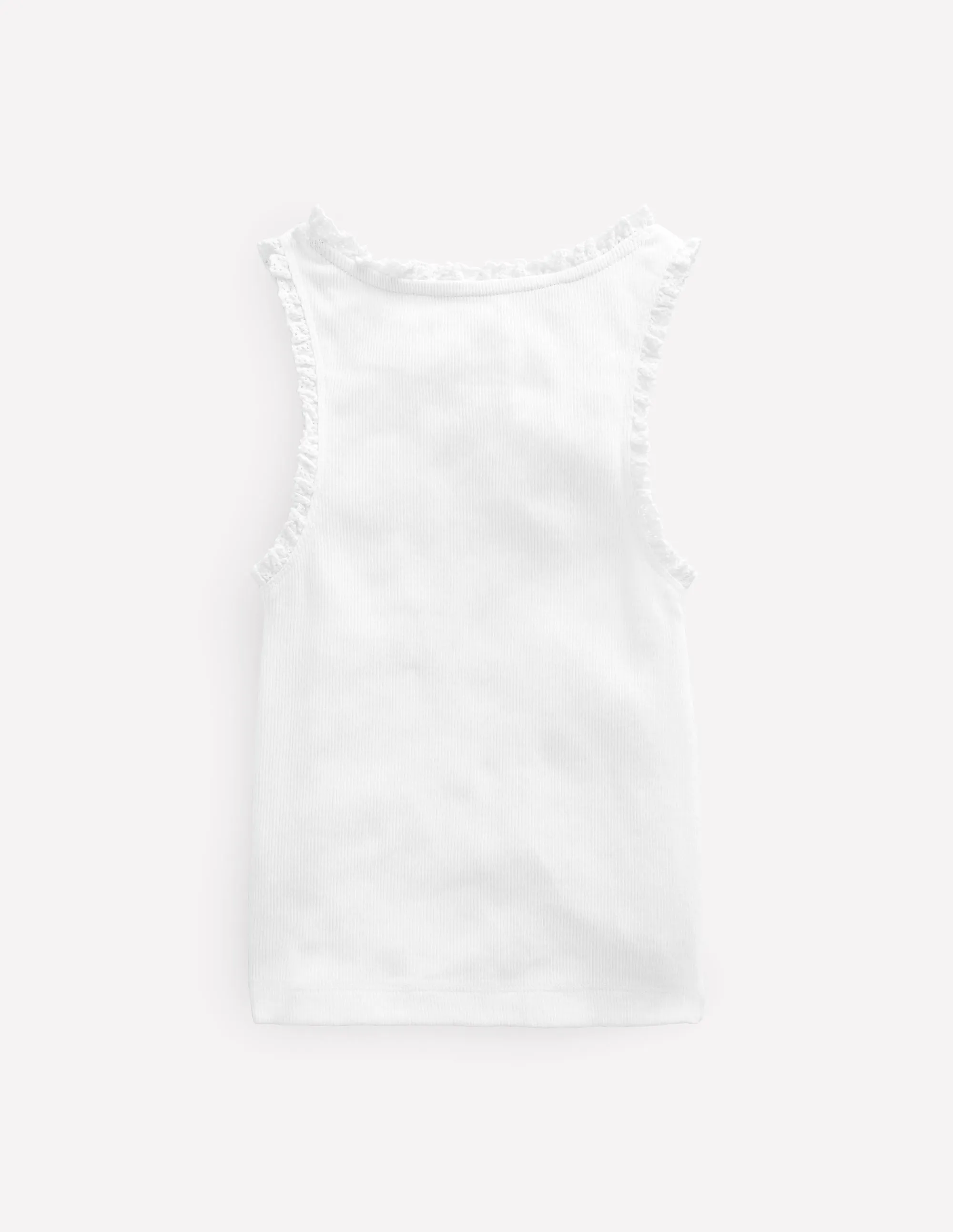Ribbed Lace Trim Vest-White Soft Touch Texture suitable for all genders