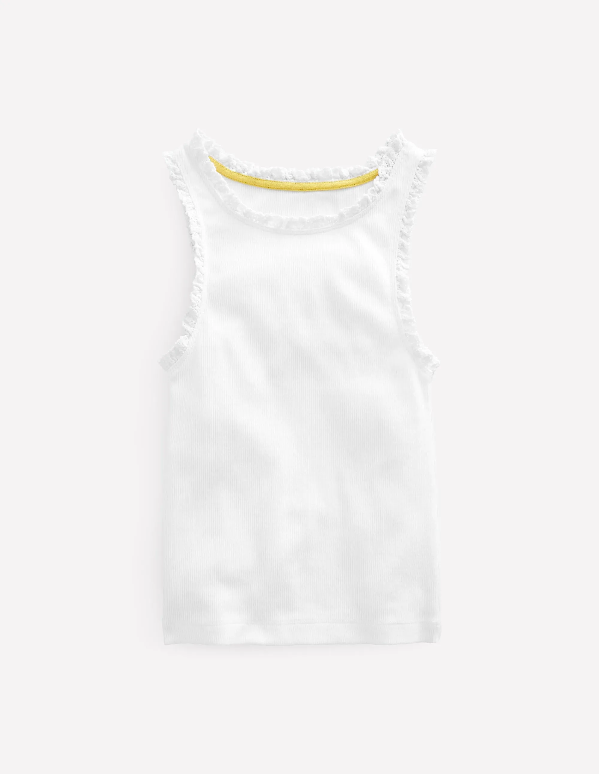 Ribbed Lace Trim Vest-White All-day Comfort