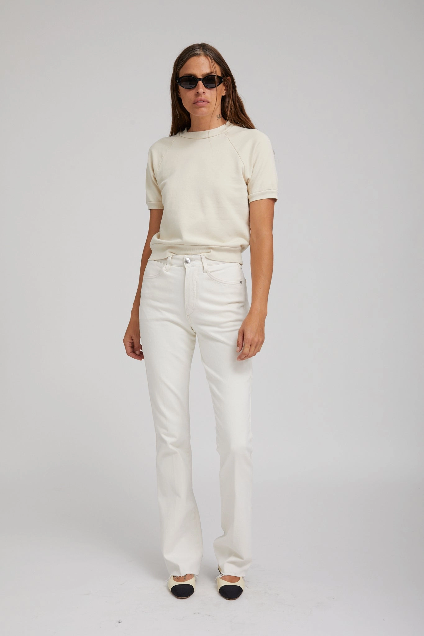 Earhart Vintage White Micro Flare Denim Layered Collar