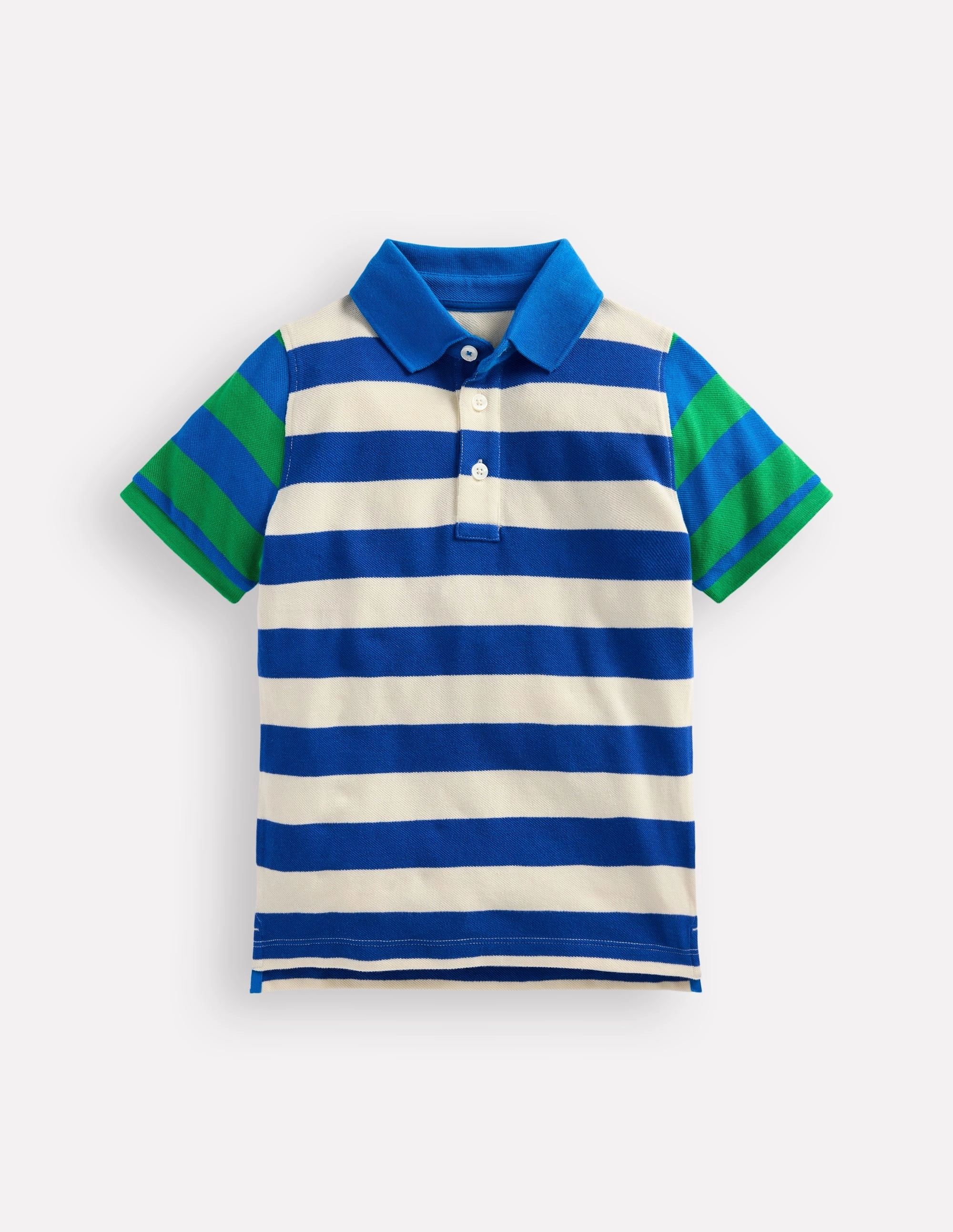 Piqu Polo Shirt-Sapling Green/ Kingfisher Blue Linen Blend Fabric