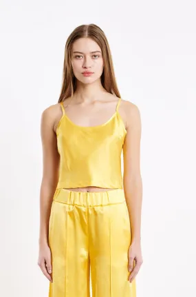 sporty wear BoxySilhouette Yellow Silk Cropped Cami