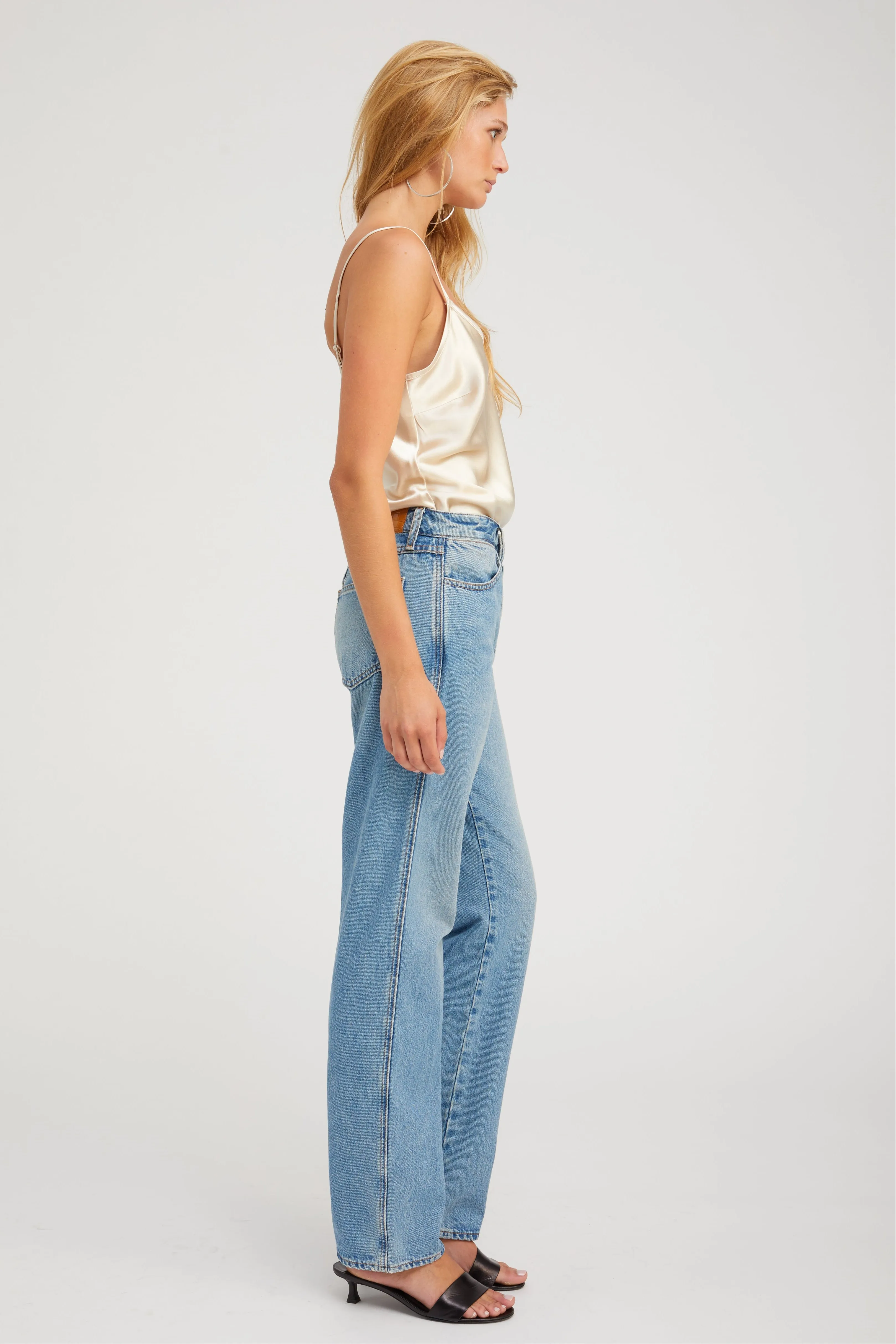 Asymmetrical hem Interlock Stitching Champagne Silk Cami