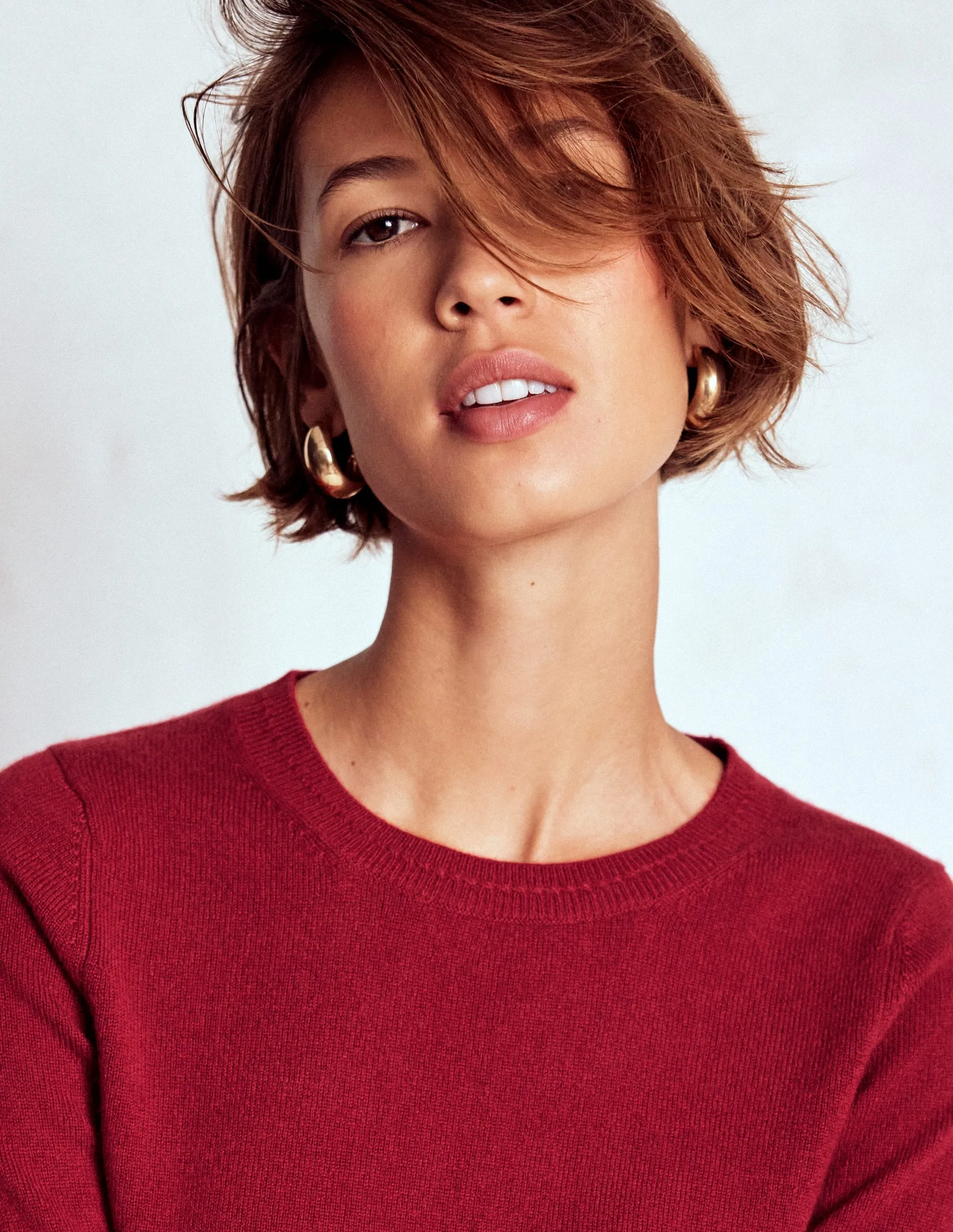 Neutral Tone Colorfast Guide Effortless Look Eva Cashmere Crew Neck Jumper-Red Liquorice