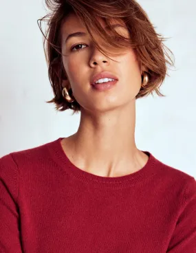 Neutral Tone Colorfast Guide Effortless Look Eva Cashmere Crew Neck Jumper-Red Liquorice