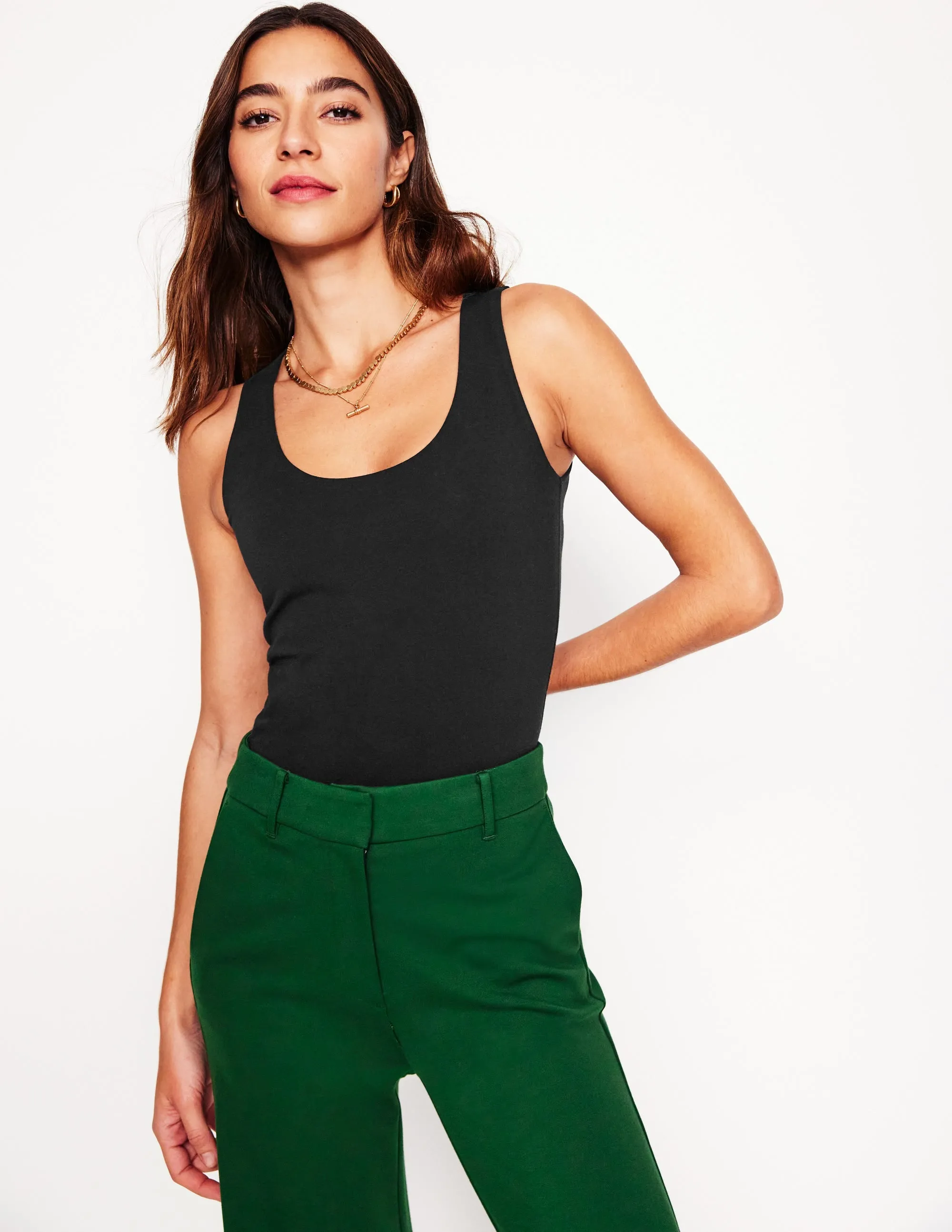 Convertible Collar Double Layer Scoop Neck Vest-Black